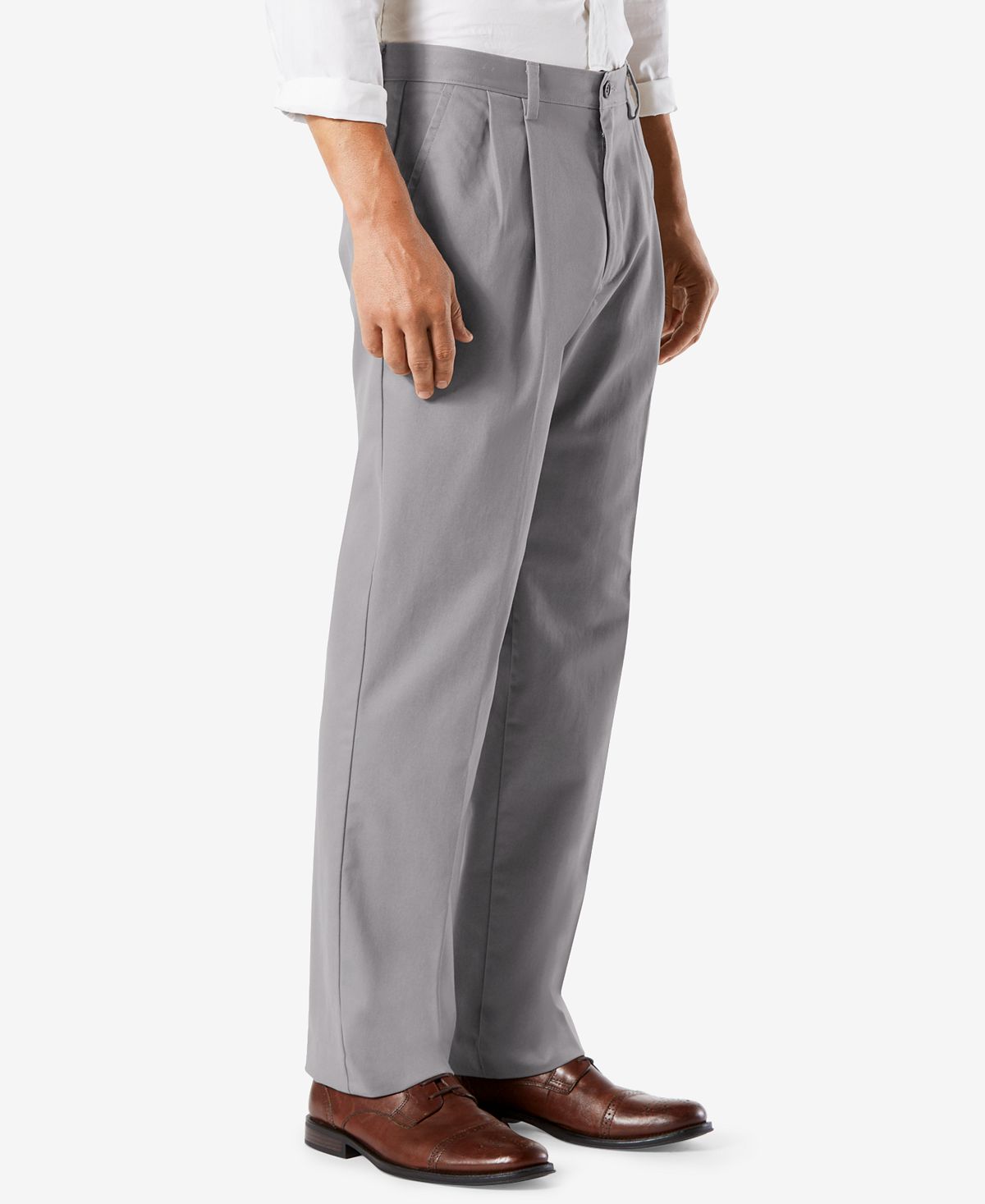 Dockers Easy Classic Pleated Fit Khaki Stretch Pants Burma Grey