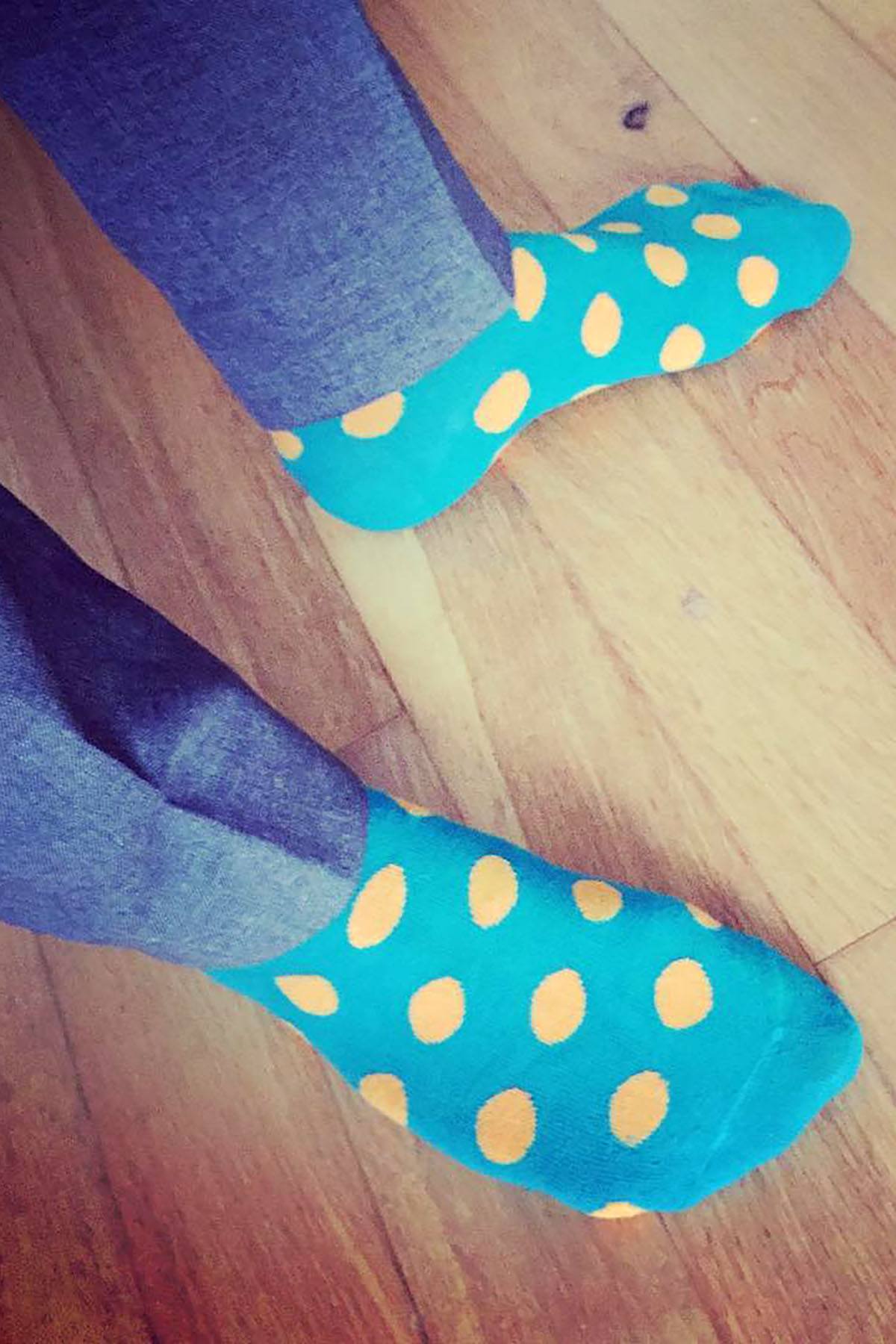 Drake & Hutch Orange/Aqua Polka Crew Socks