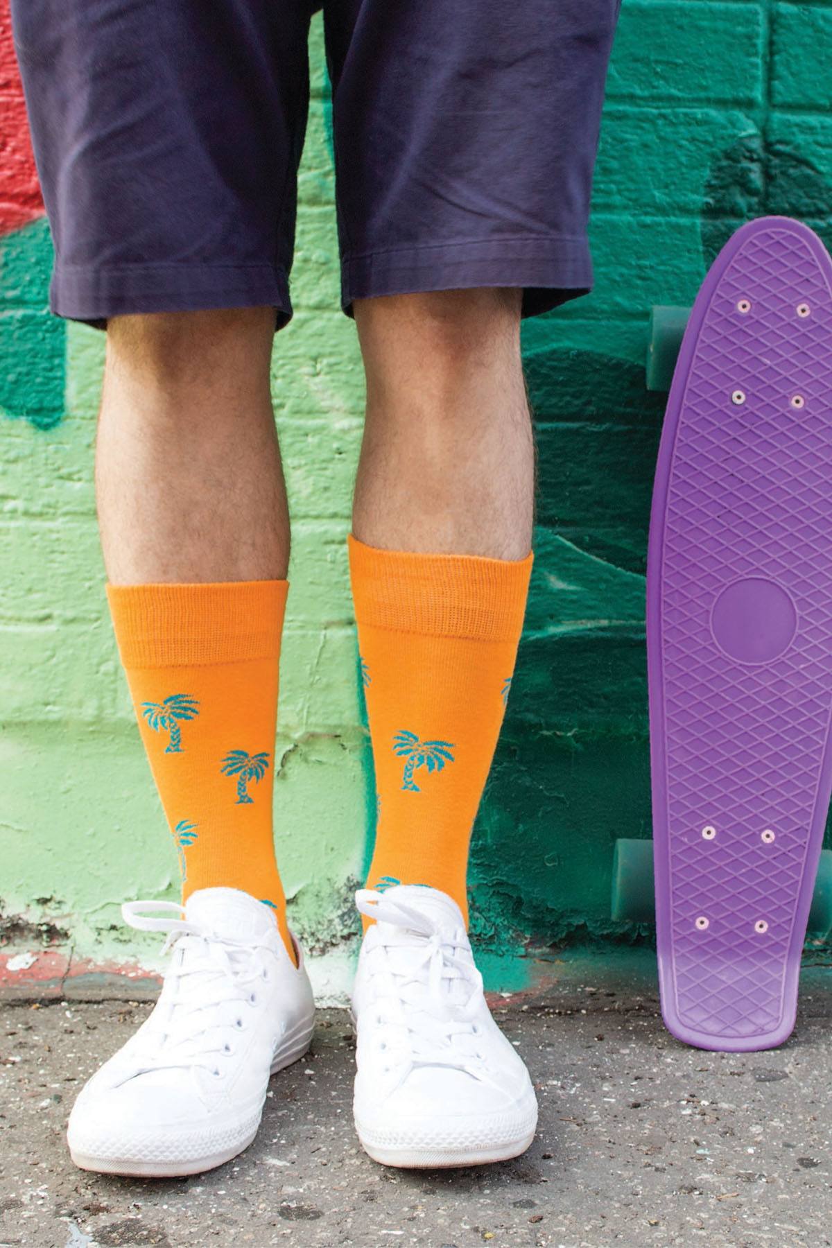 Drake & Hutch Orange/Teal 'Life's A Beach' Crew Socks