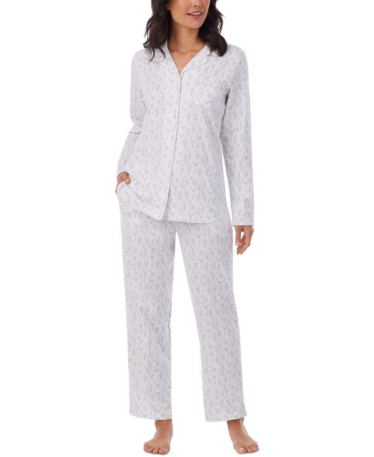 Eileen West Cotton Printed Pajamas Set White Ditsy – CheapUndies