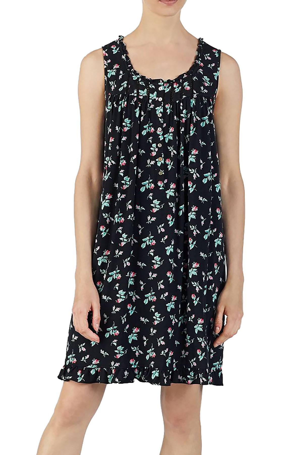 Eileen West Flower Print Jersey Knit Modal Chemise in Black