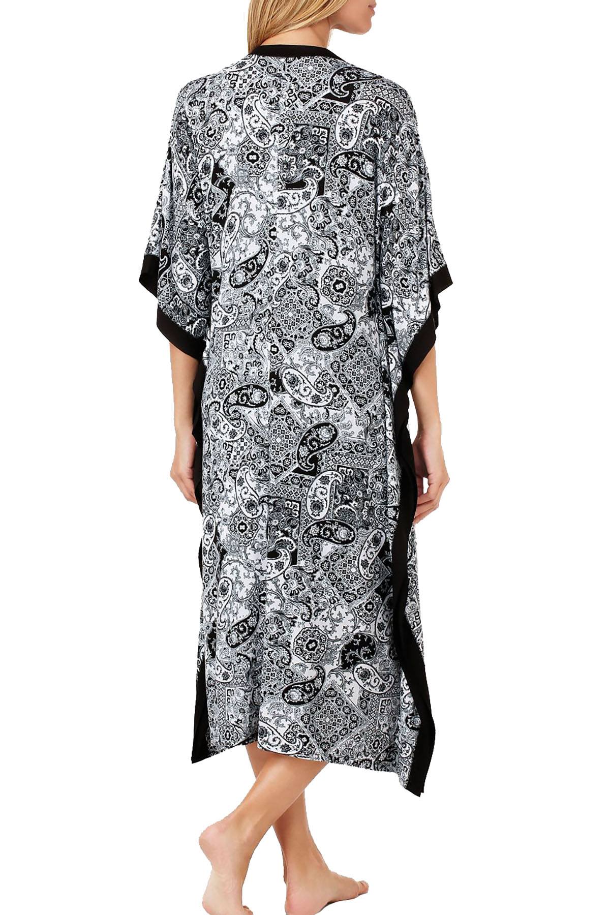 Ellen Tracy Zip Front Printed Caftan in White Grid