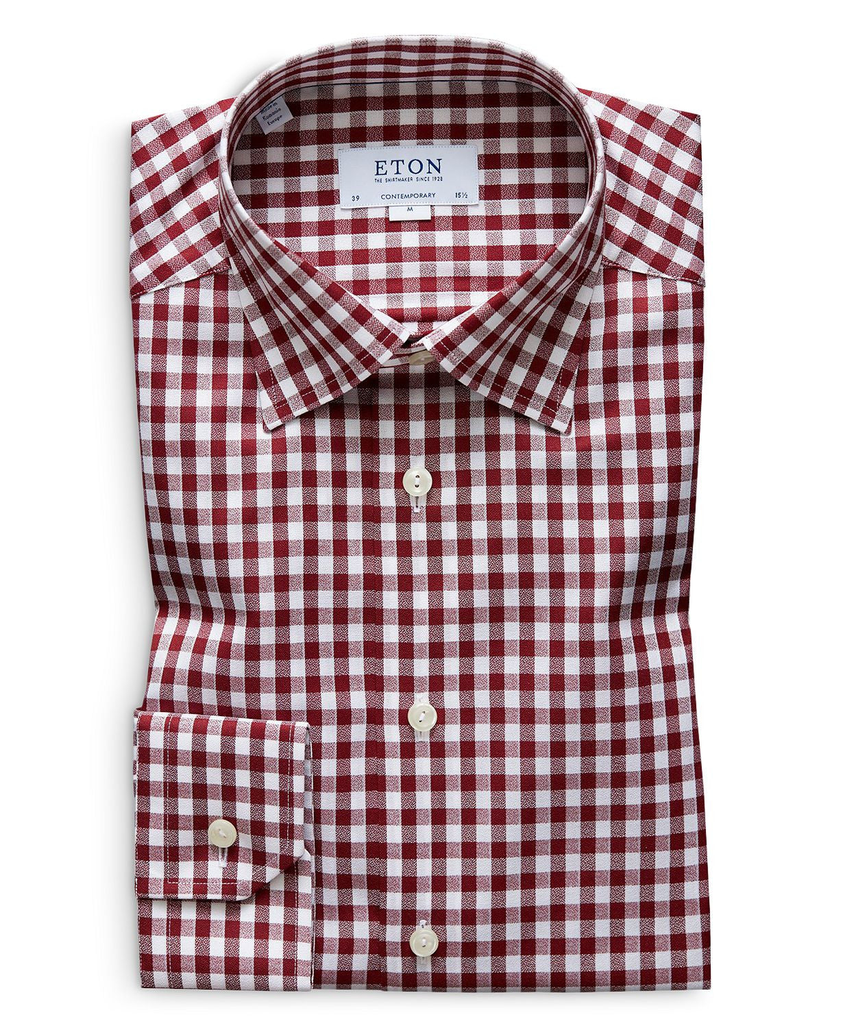 Eton Brushed Gingham Regular Fit Dress Shirt Burgundy