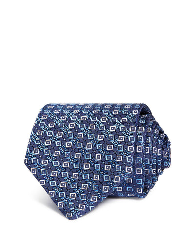 Eton Mini Dot & Square Diamond Grid Silk Classic Tie Blue