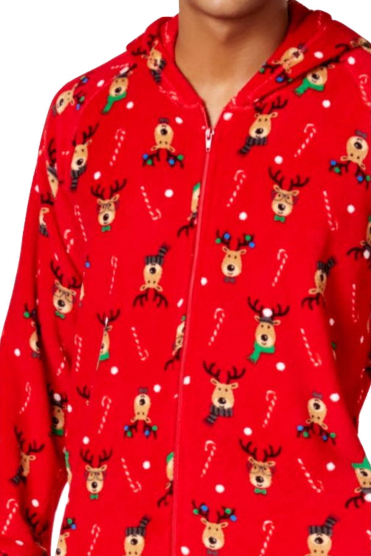 Family PJs Men Hooded Footed Pajama Onesie in Reindeer Red