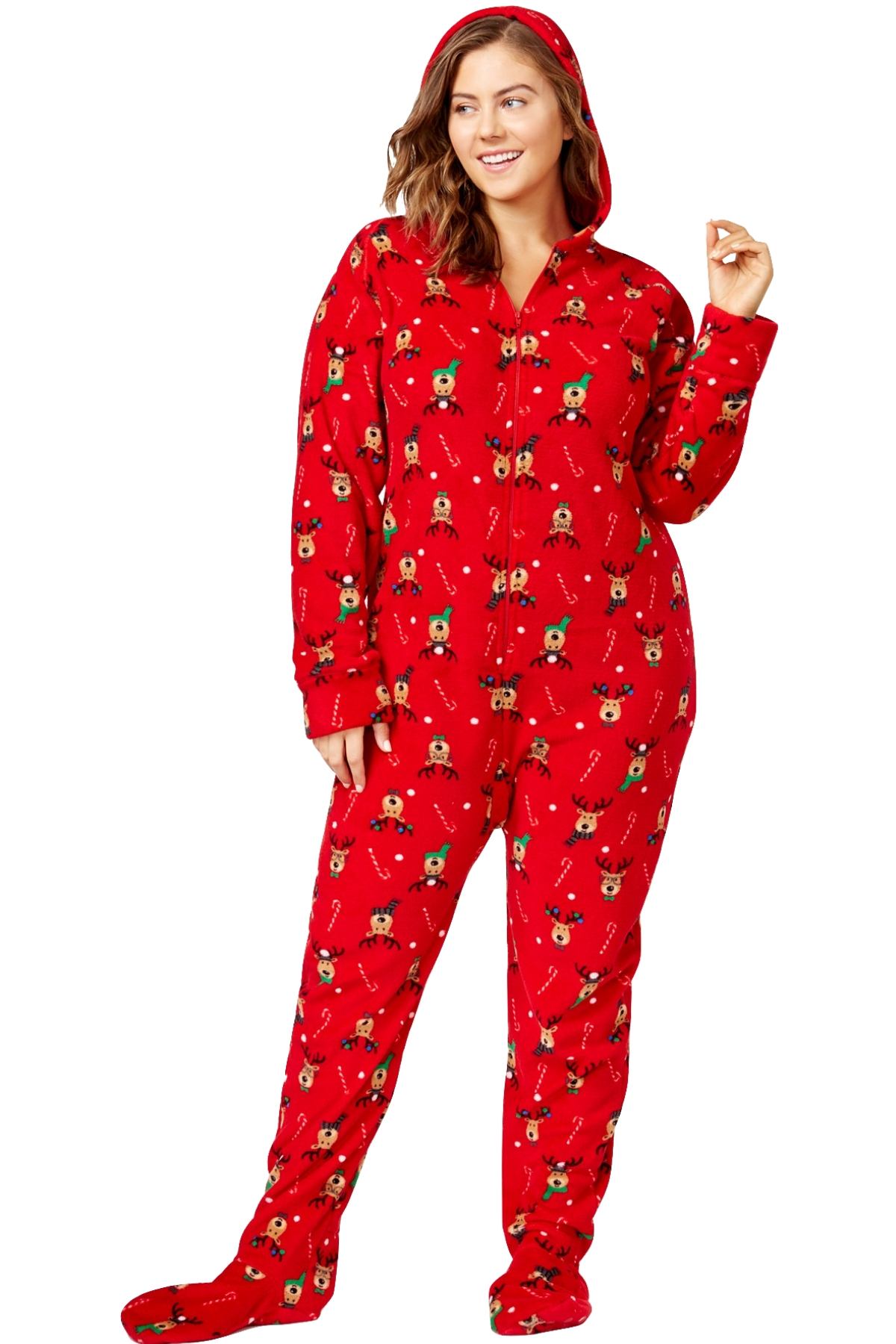 Family PJs PLUS Red/Reindeer Holiday Hooded/Footed Pajama Jumpsuit