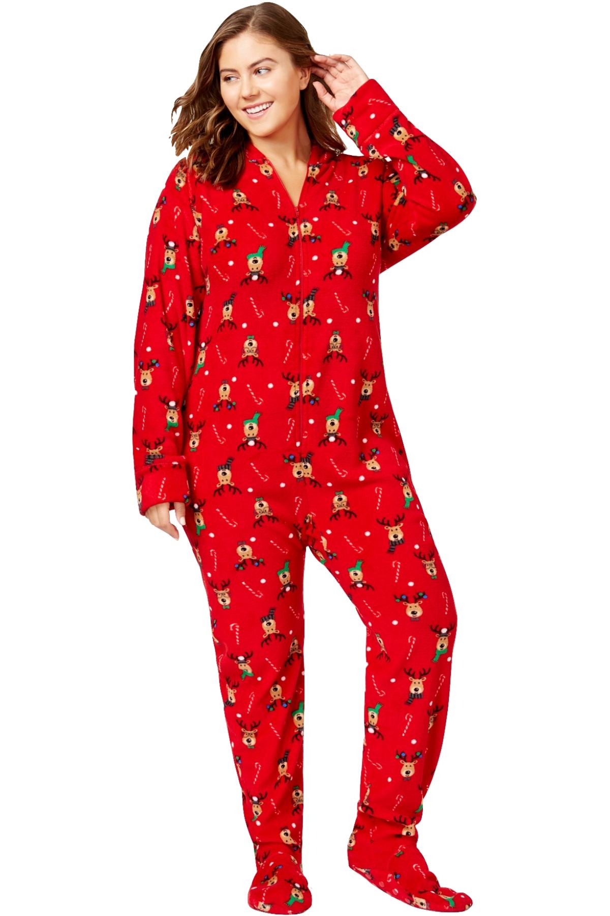 Family PJs PLUS Red/Reindeer Holiday Hooded/Footed Pajama Jumpsuit