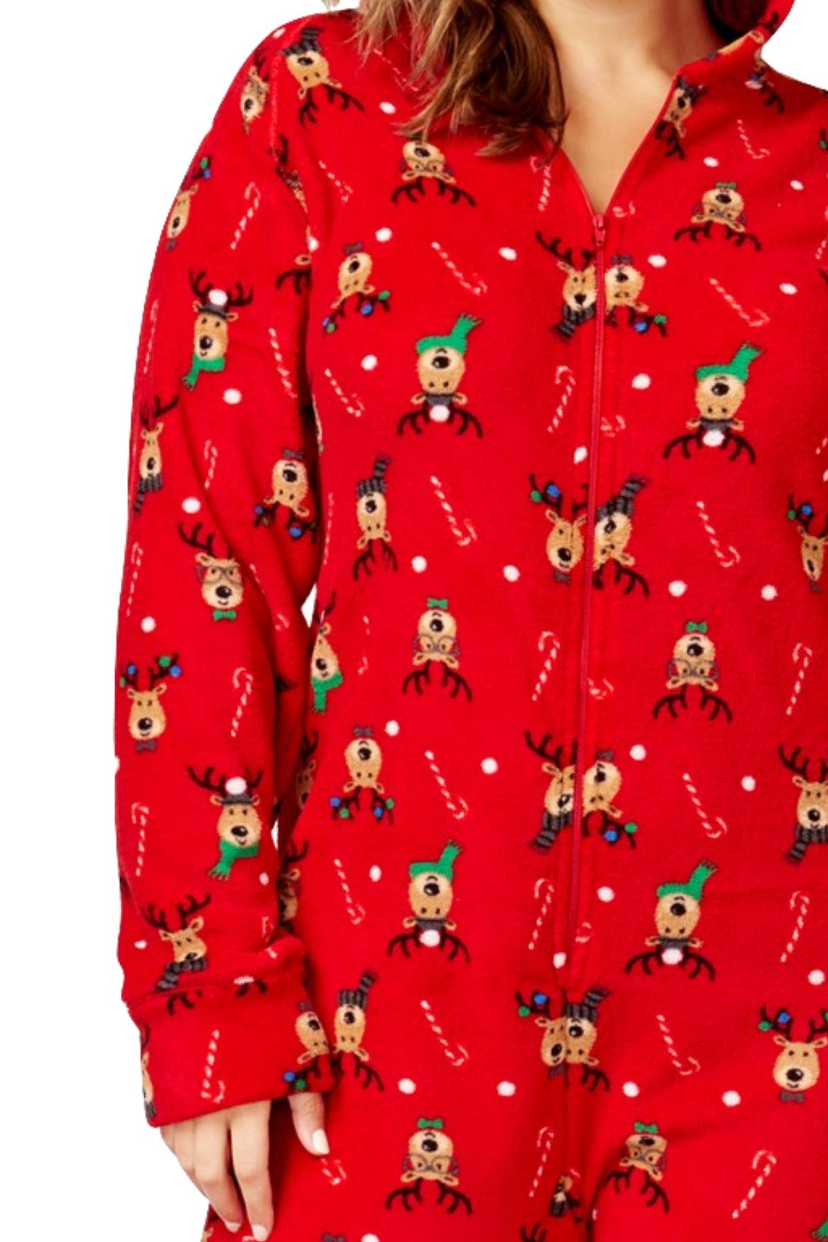 Family PJs PLUS Red/Reindeer Holiday Hooded/Footed Pajama Jumpsuit