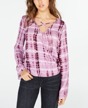 Freshman Juniors' Tie-dyed Surplice Blouse