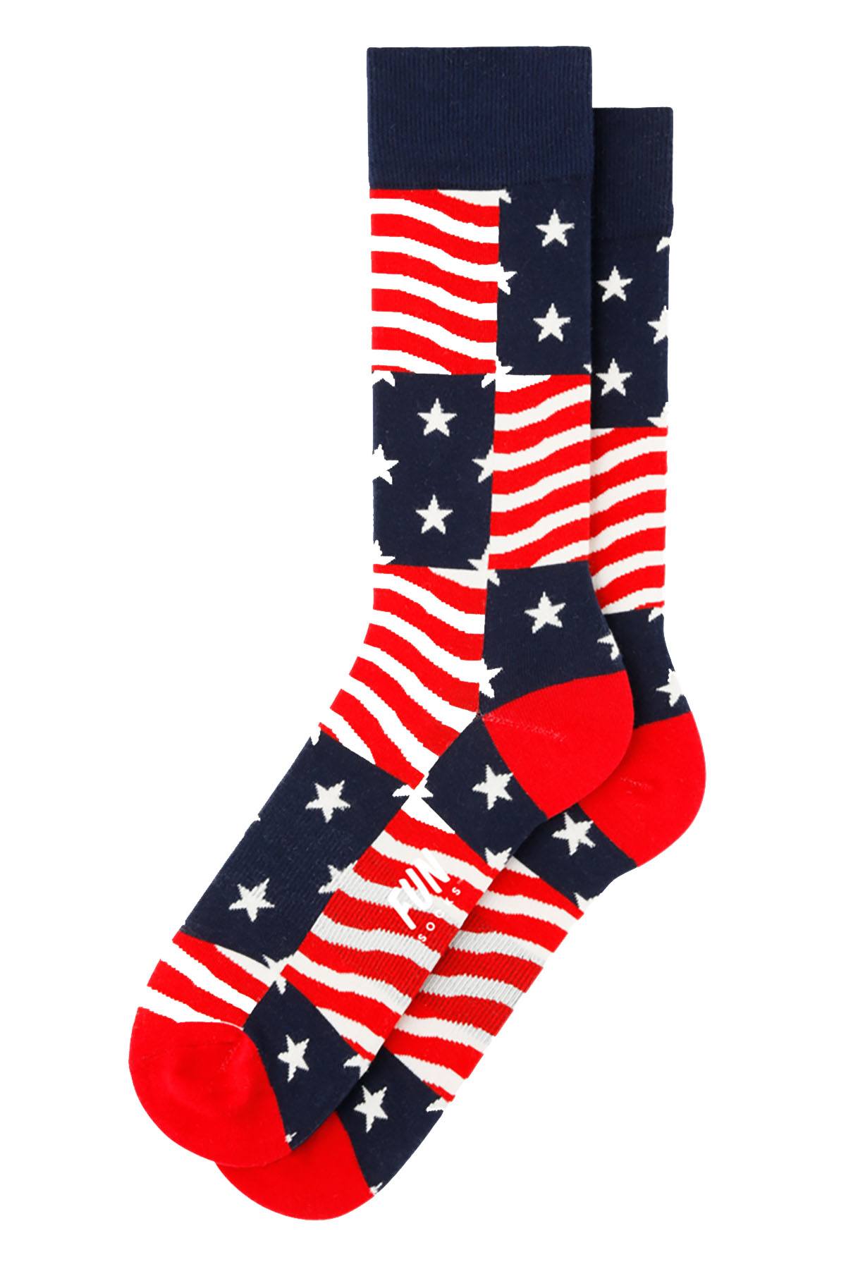 Fun Socks Red/White/Navy Stars/Stripes Americana Crew Socks