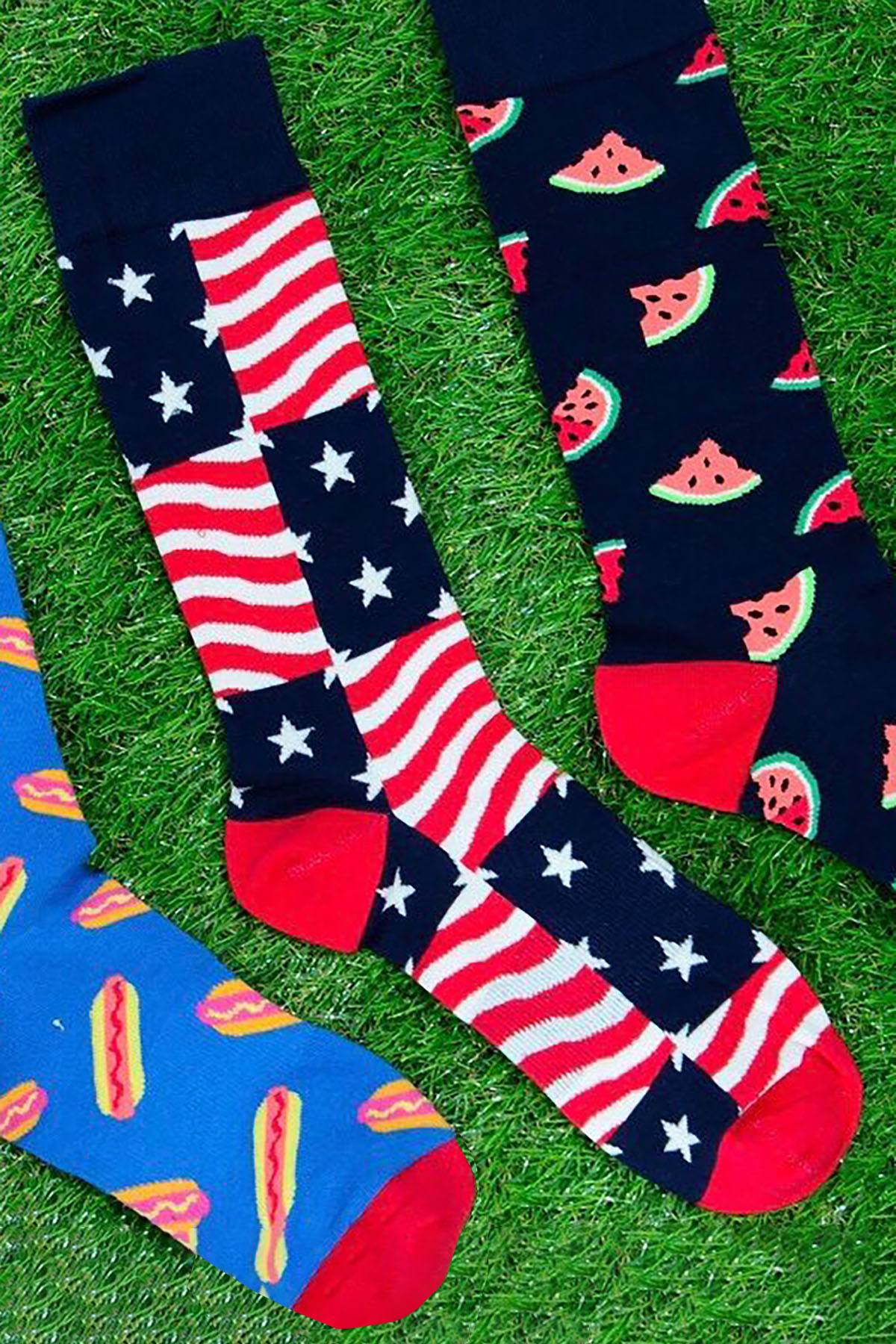 Fun Socks Red/White/Navy Stars/Stripes Americana Crew Socks