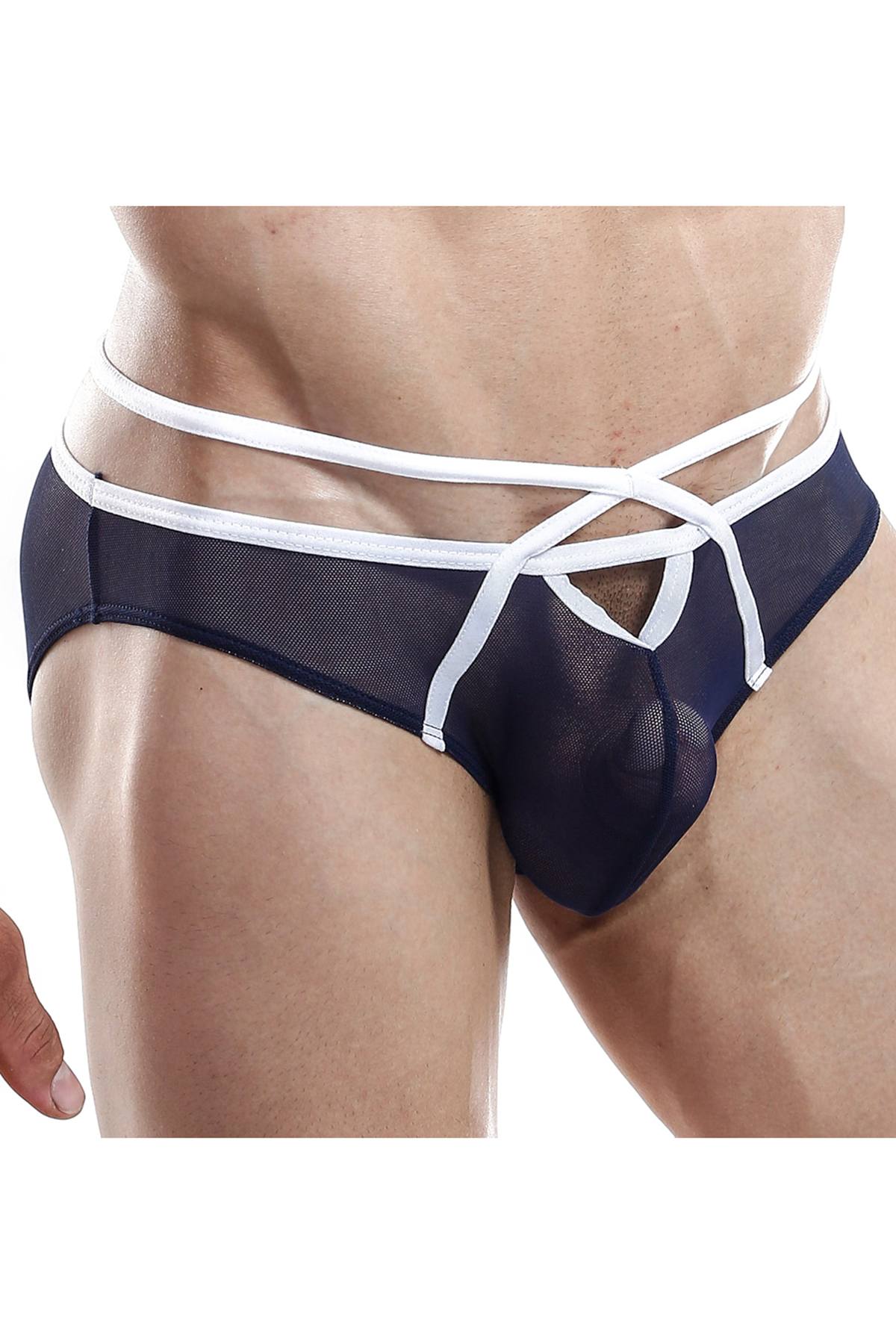 Good Devil Navy Mesh Versatile Strap Keyhole Bikini Brief