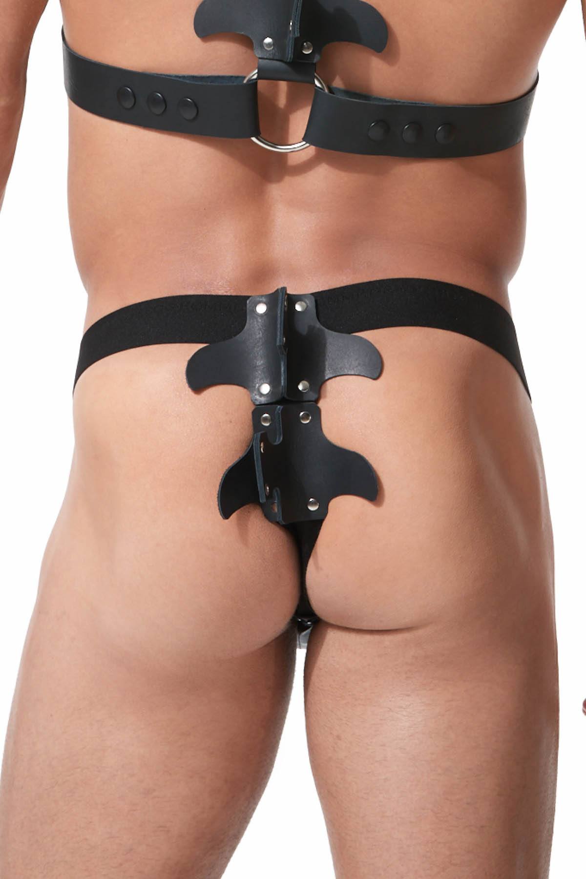 Gregg Homme Black Frame Leather Harness Thong