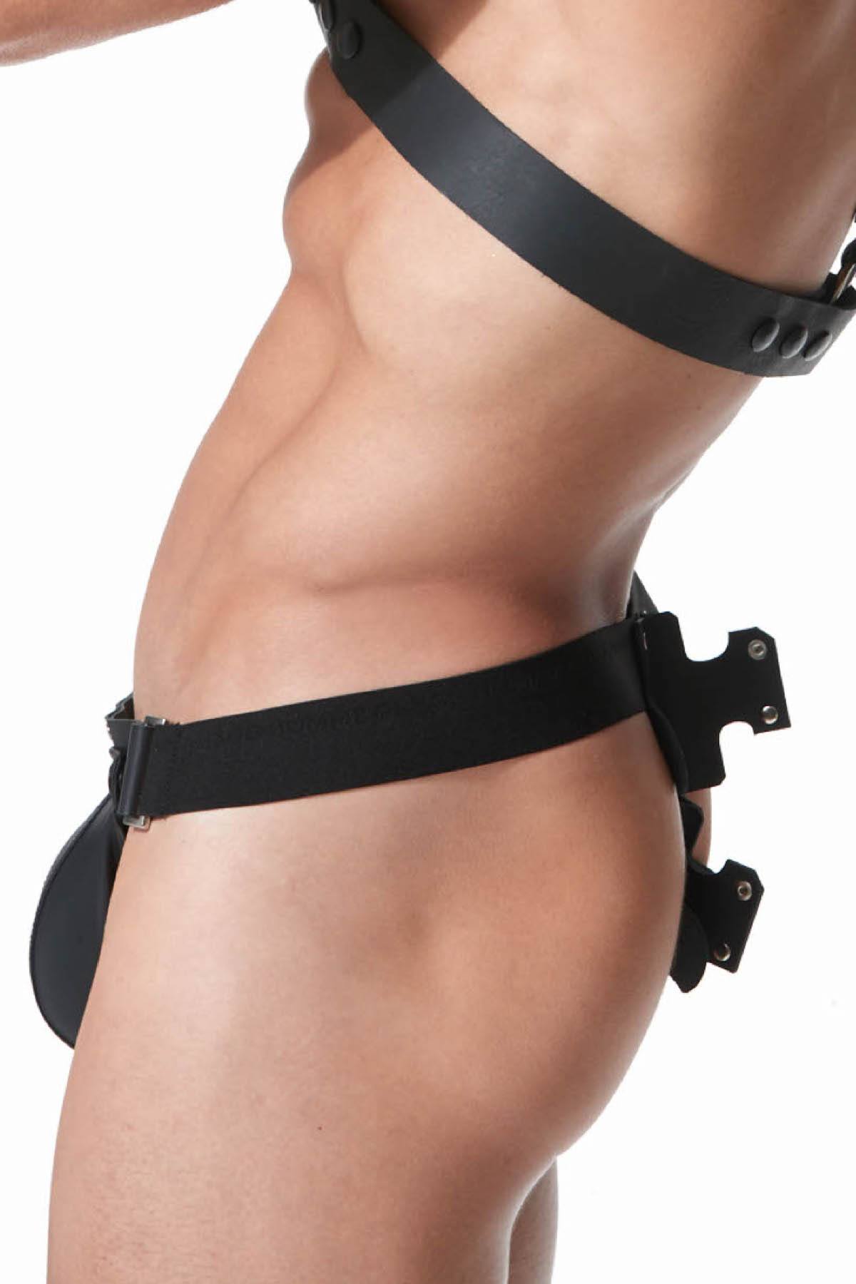 Gregg Homme Black Frame Leather Harness Thong