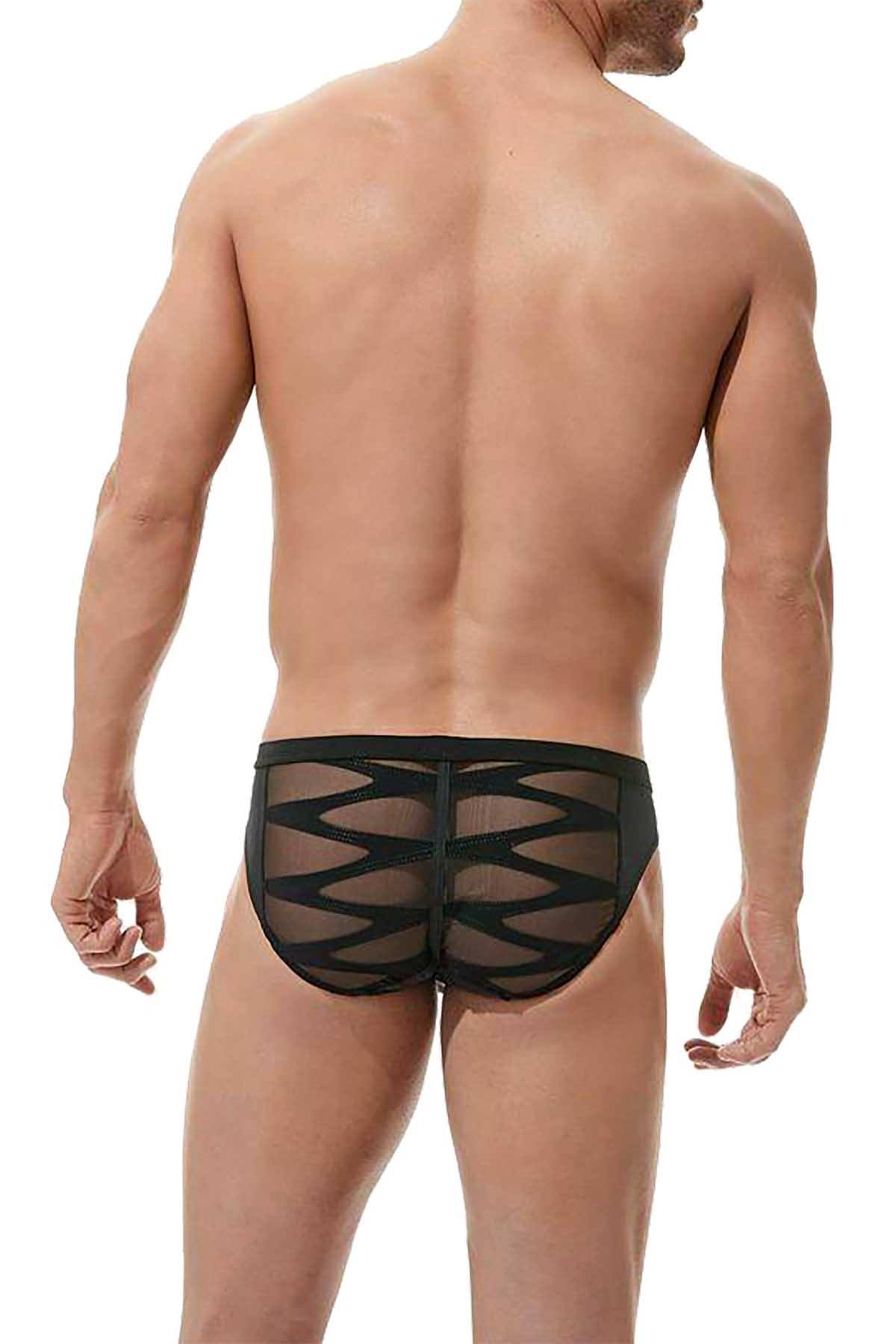 Gregg Homme Black High Line Laser Cut Mesh Brief