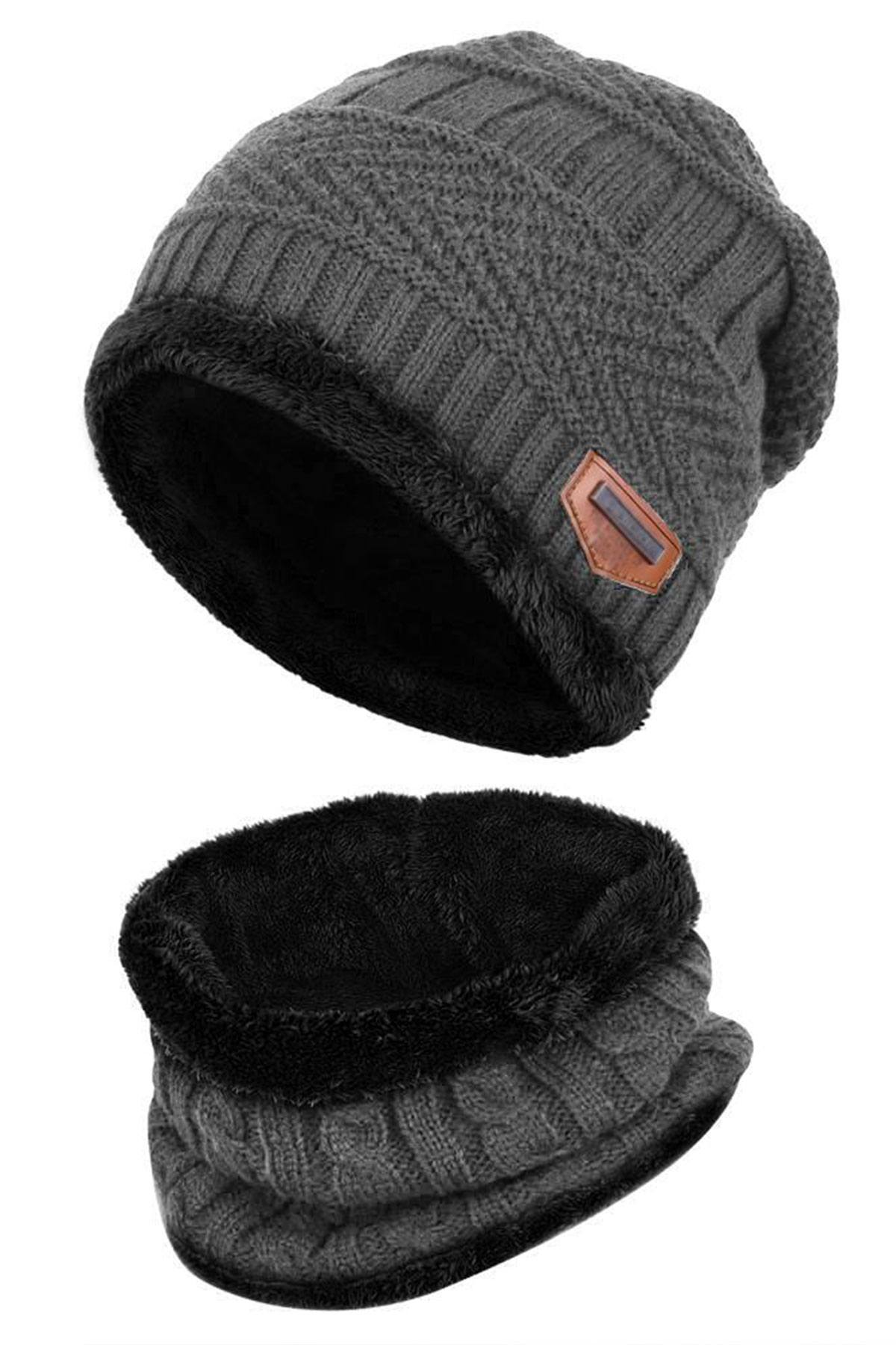 Grey Ultra-Soft 2Pc Fleece-Lined Beanie/Neck Warmer