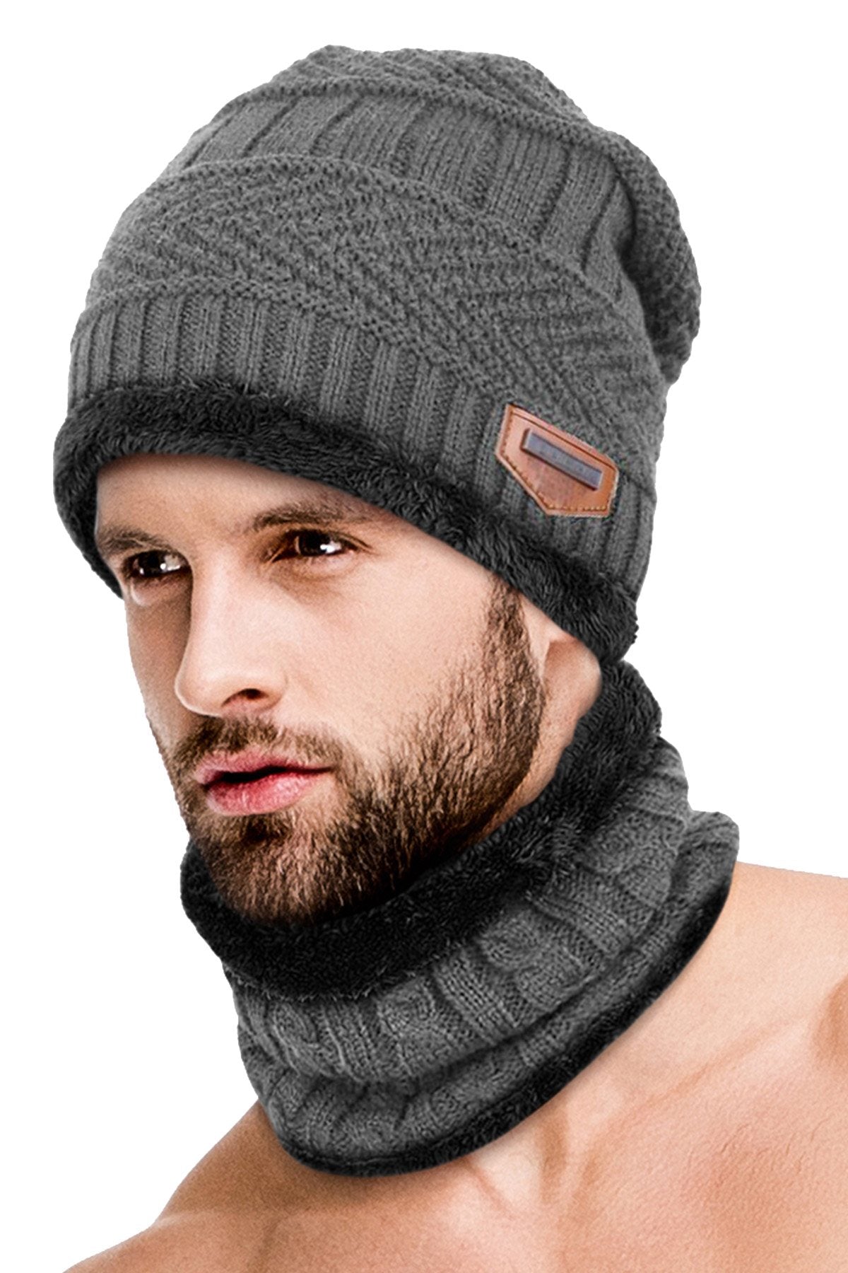 Grey Ultra-Soft 2Pc Fleece-Lined Beanie/Neck Warmer