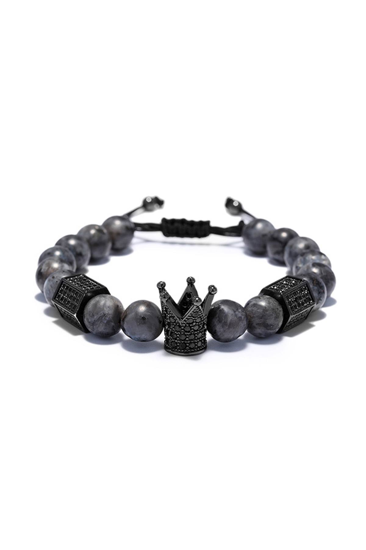 Gunmetal/Grey Marbled Stone Imperial Crown Beaded Charm Bracelet