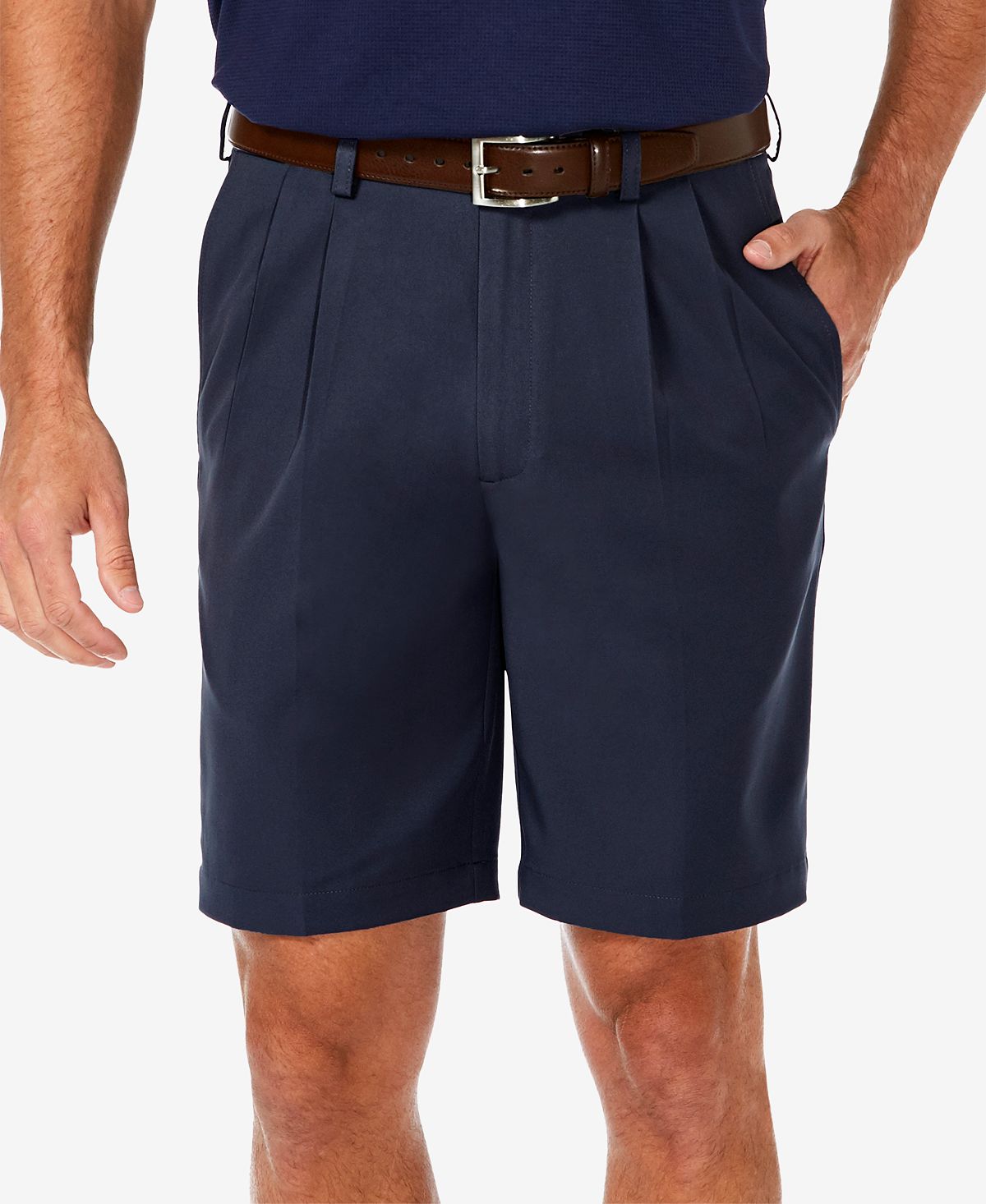 Haggar Cool 18 Pro Classic-fit Stretch Pleated 9.5" Shorts Navy