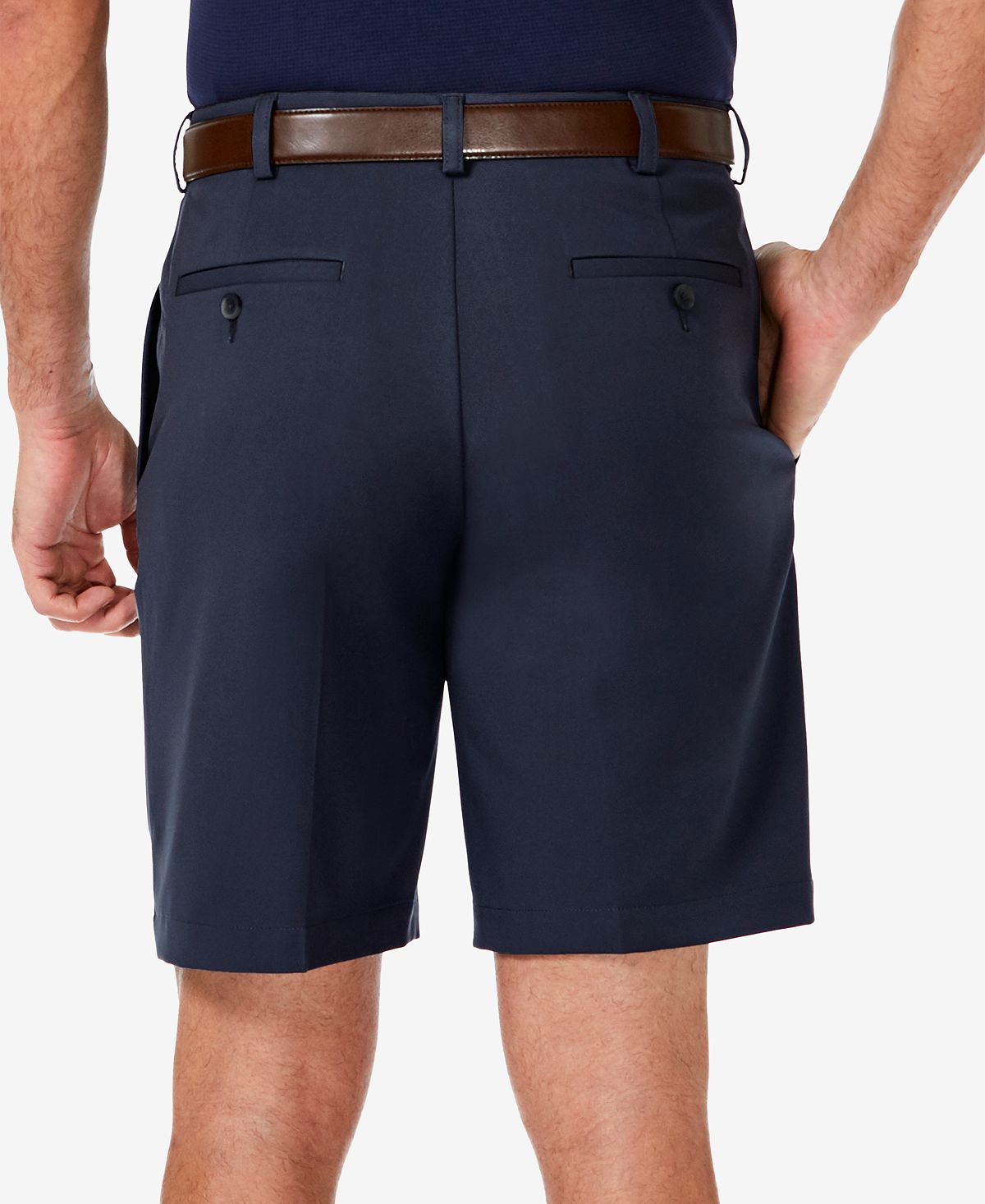 Haggar Cool 18 Pro Classic-fit Stretch Pleated 9.5" Shorts Navy