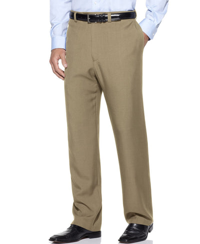 Haggar Eclo Stria Classic Fit Flat Front Hidden Expandable Dress Pants Taupe