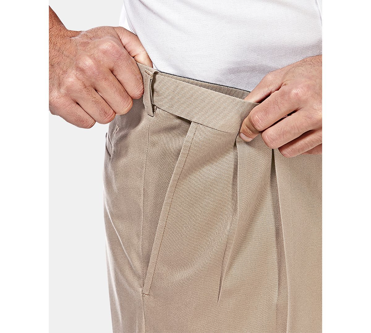 Haggar Premium No Iron Khaki Classic Fit Pleat Hidden Expandable Waist Pants Sand