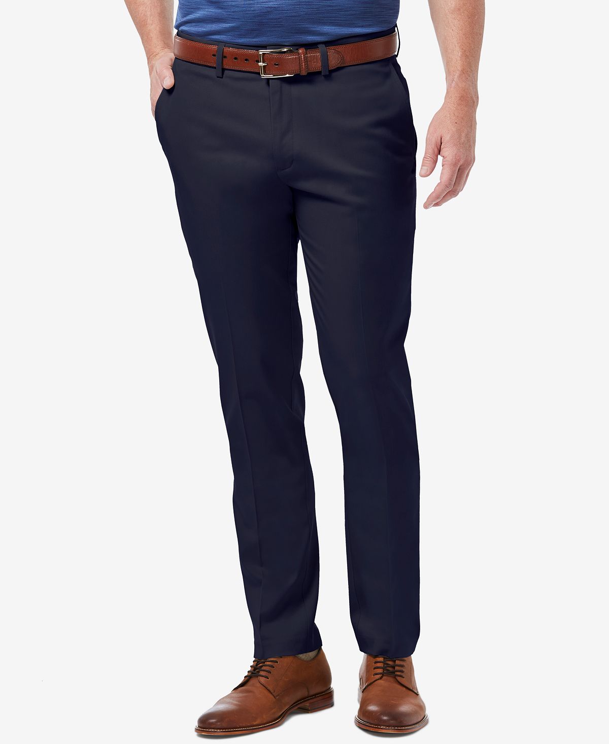 Haggar Premium No Iron Khaki Slim-fit Flat Front Pants Navy