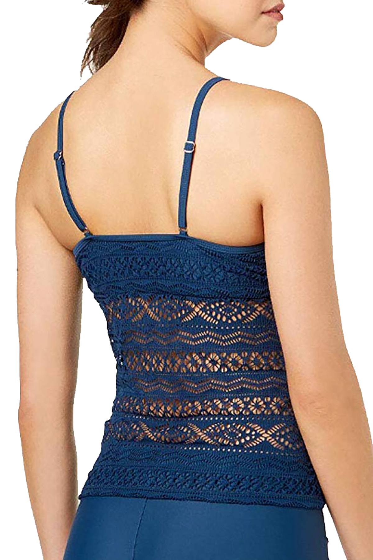 Hula Honey Little Wild One Crochet Illusion Tankini Top in Blue