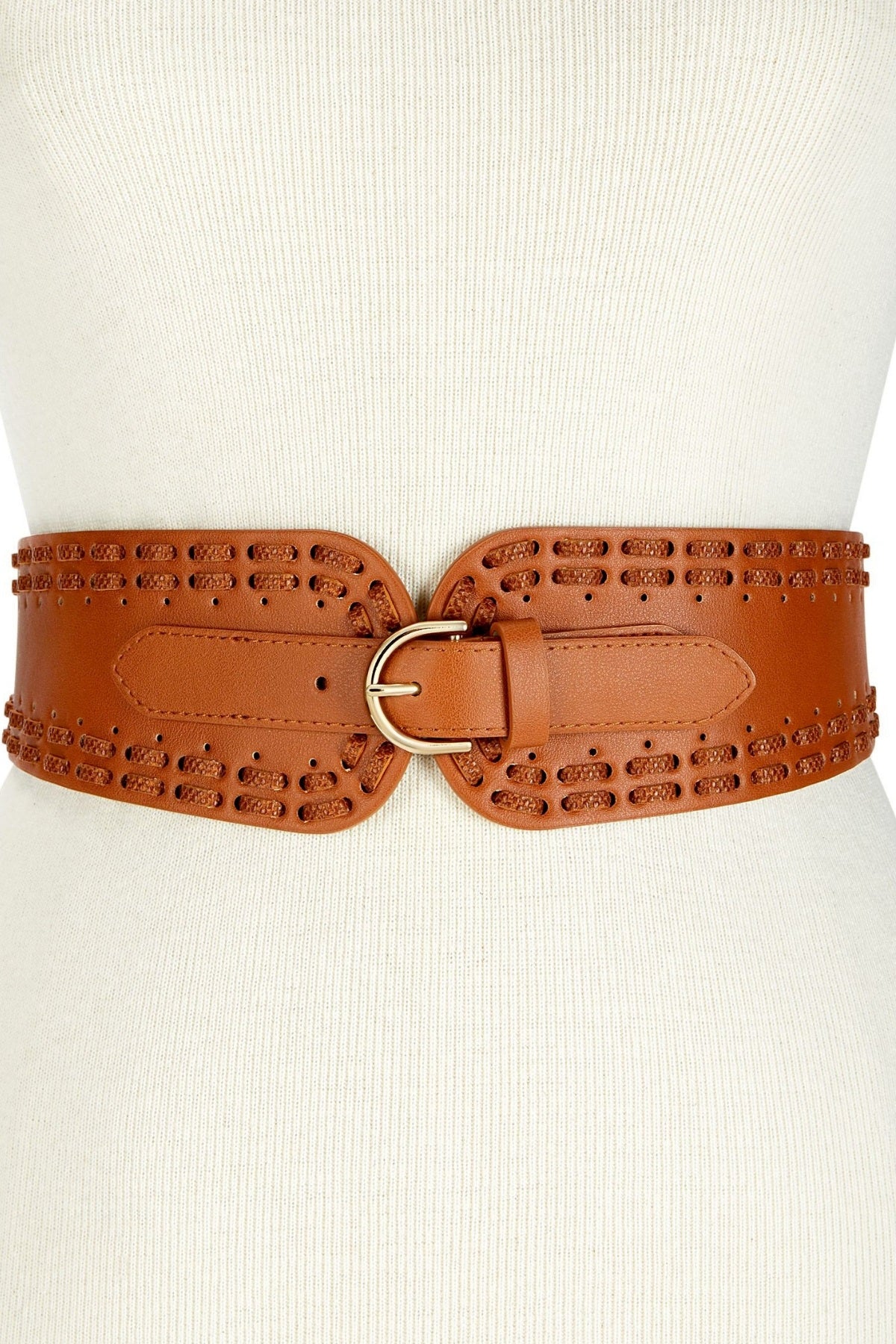 INC International Concepts Cognac/Gold Laced Stretch-Waist Belt