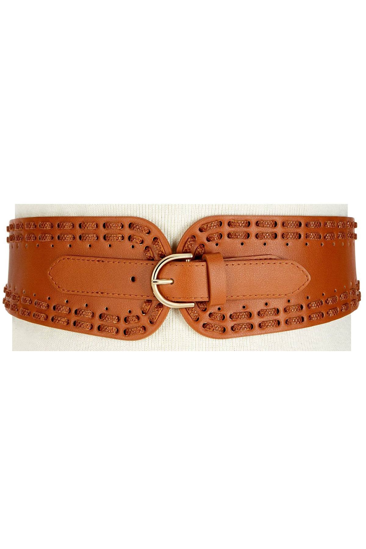 INC International Concepts Cognac/Gold Laced Stretch-Waist Belt