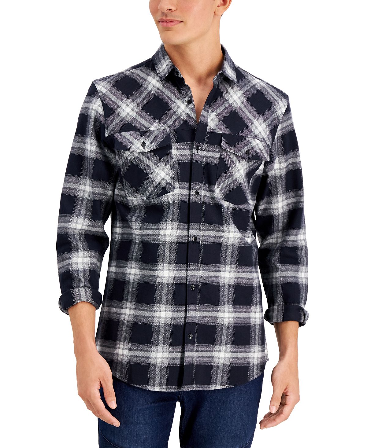 Inc International Concepts Regular-fit Plaid Flannel Shirt Black Combo ...