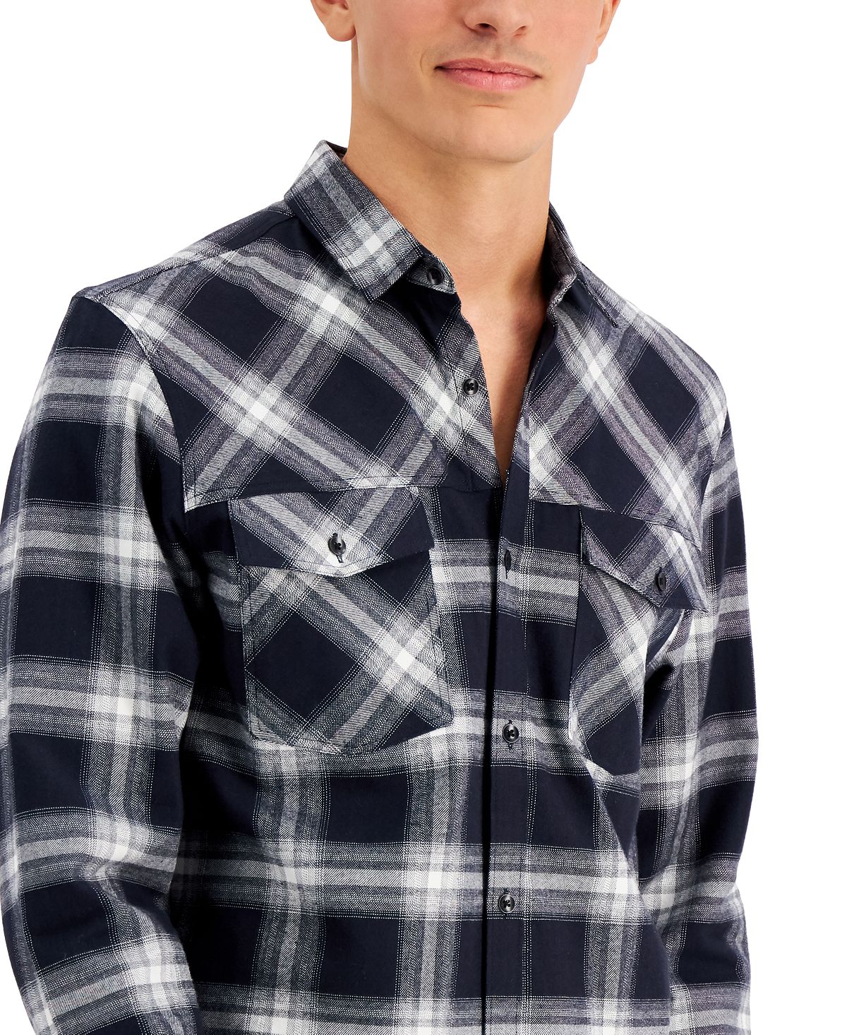 Inc International Concepts Regular-fit Plaid Flannel Shirt Black Combo