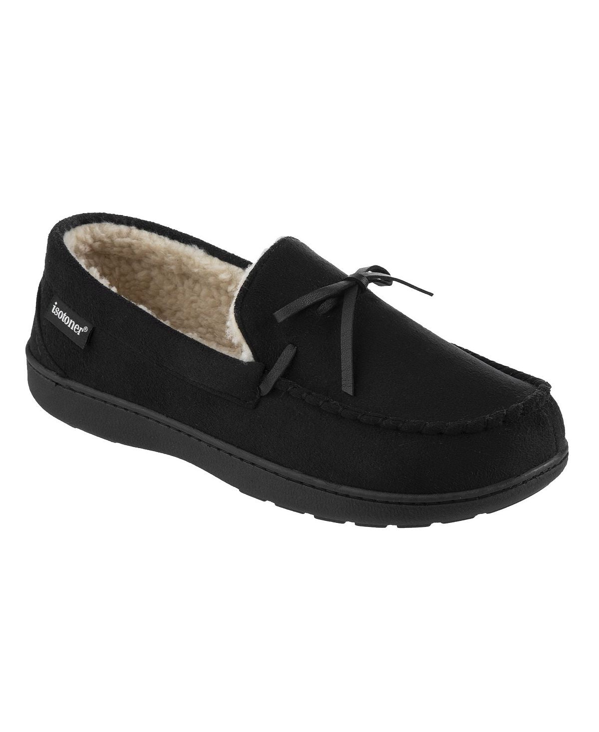 Isotoner Signature Memory Foam Microsuede Nigel Moccasin Slippers Black