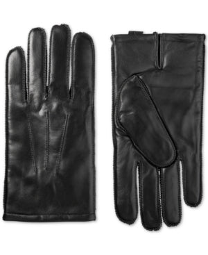 Isotoner Signature Men's Leather Driving Gloves Black