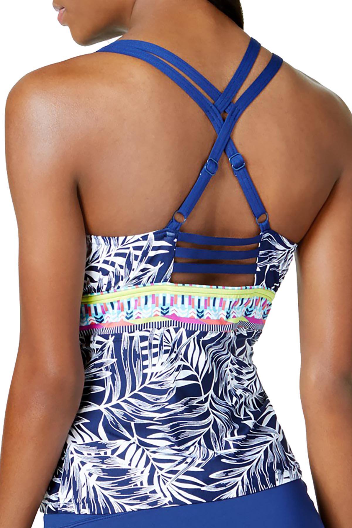 JAG Navy Tropical Palm D-Cup Underwire Tankini Top