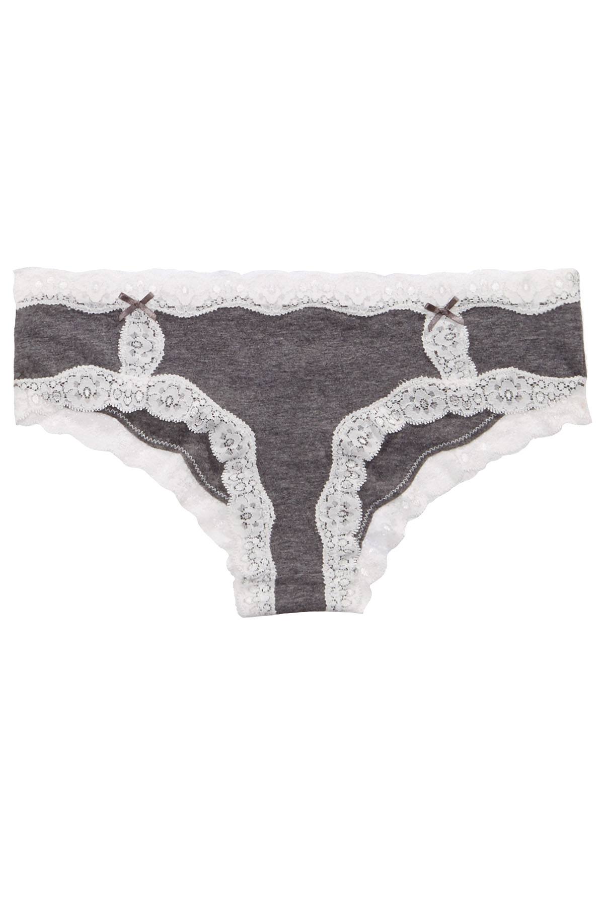 Jenni Cotton Lace Trim Hipster in Charcoal