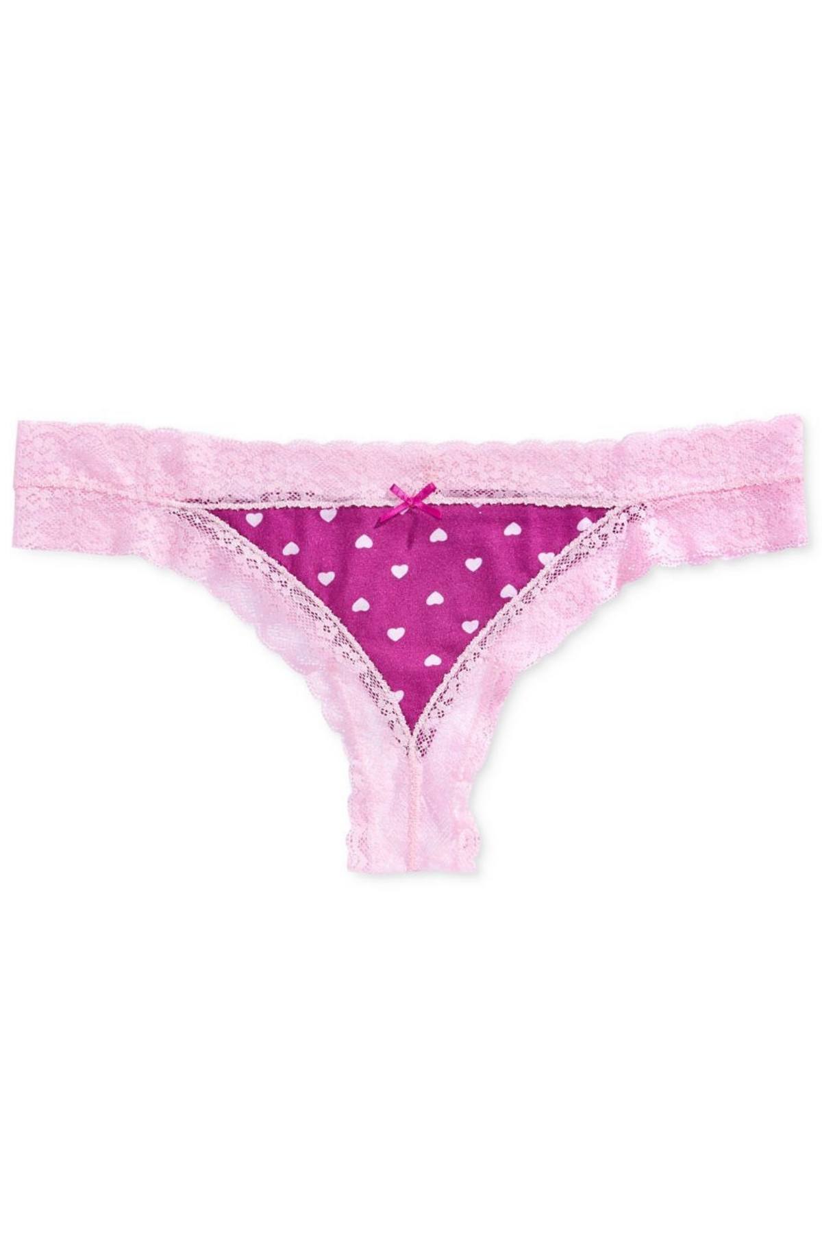 Jenni by Jennifer Moore Pink/Purple Heart-Print Cheeky Lace-Trim Thong