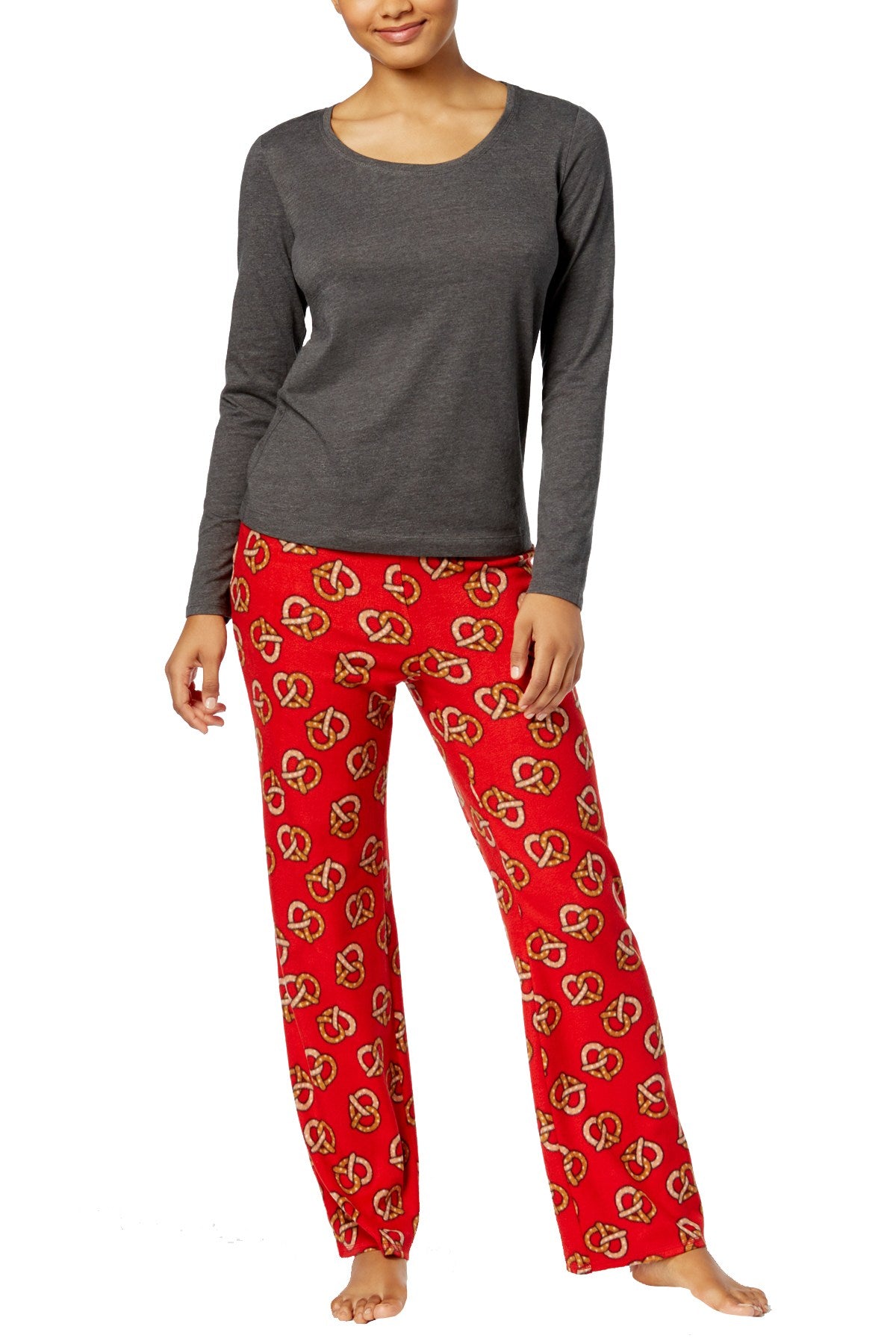 Jenni by Jennifer Moore Red/Grey Pretzel-Twist Pajama Set – CheapUndies