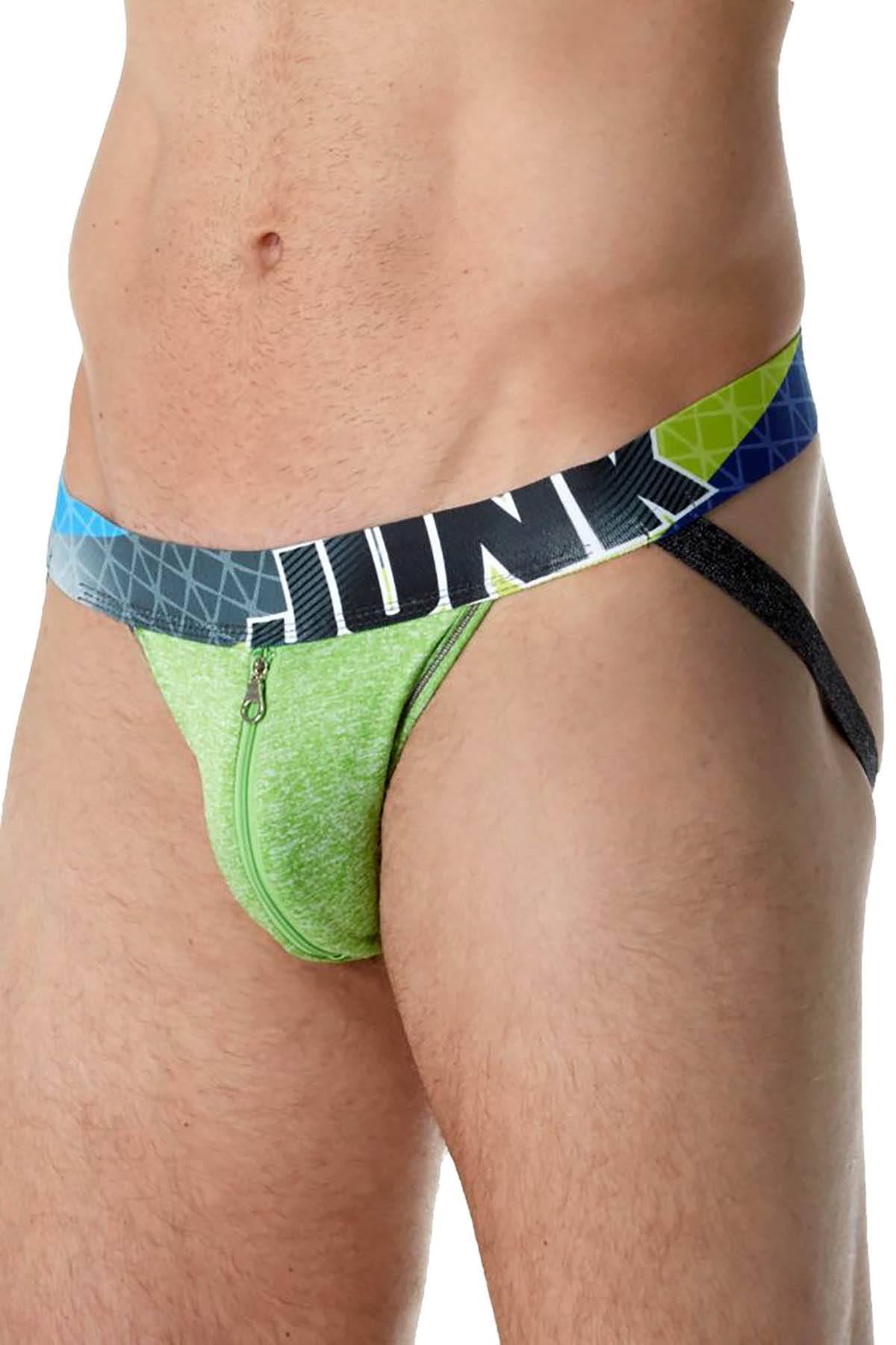 Junk Underjeans Green-Heather Shuffle Zipper-Pouch Jockstrap