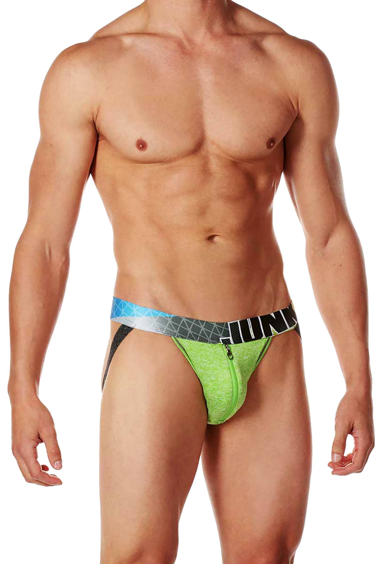 Junk Underjeans Green-Heather Shuffle Zipper-Pouch Jockstrap