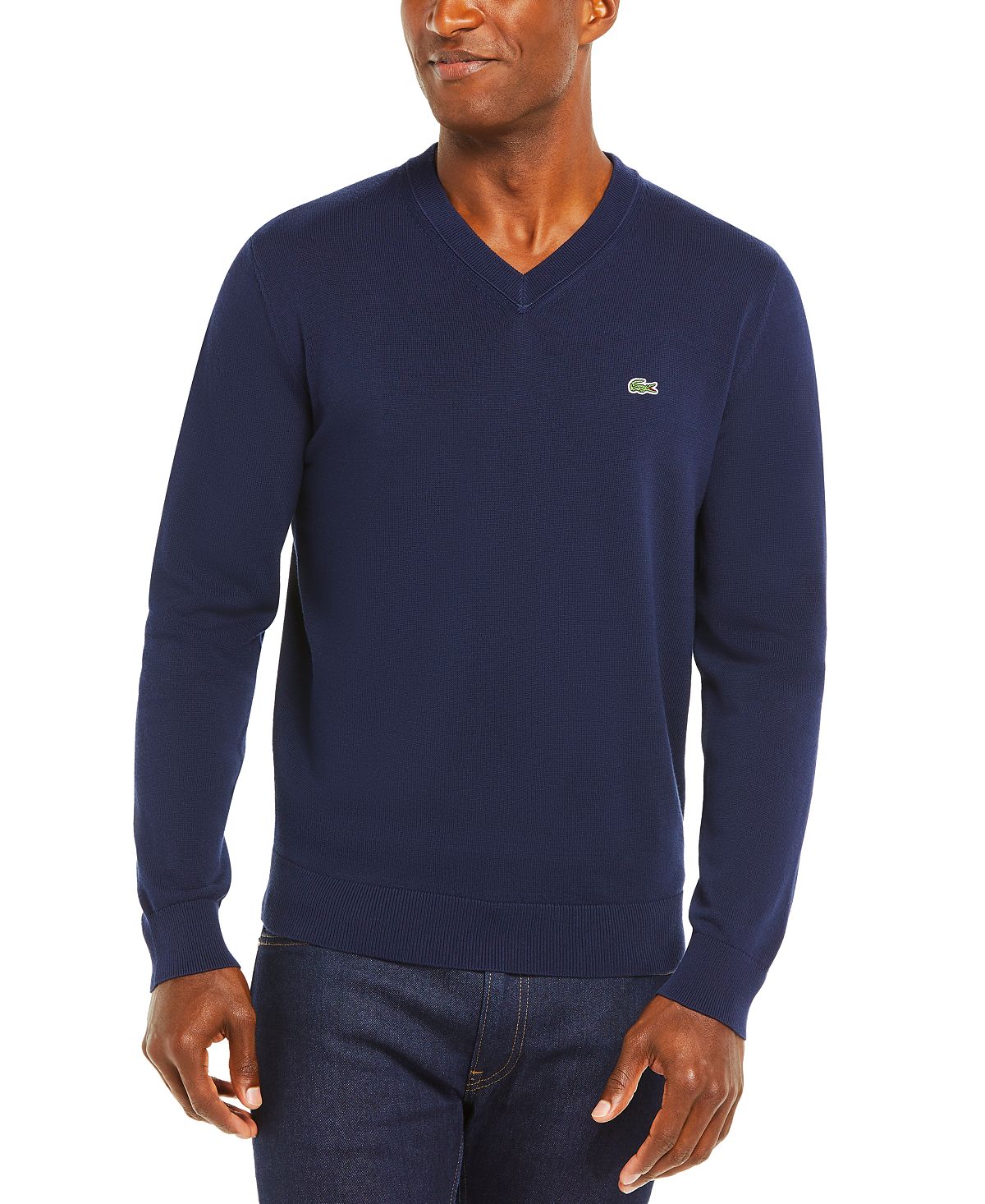 Lacoste V-neck Cotton Sweater Navy Blue – CheapUndies