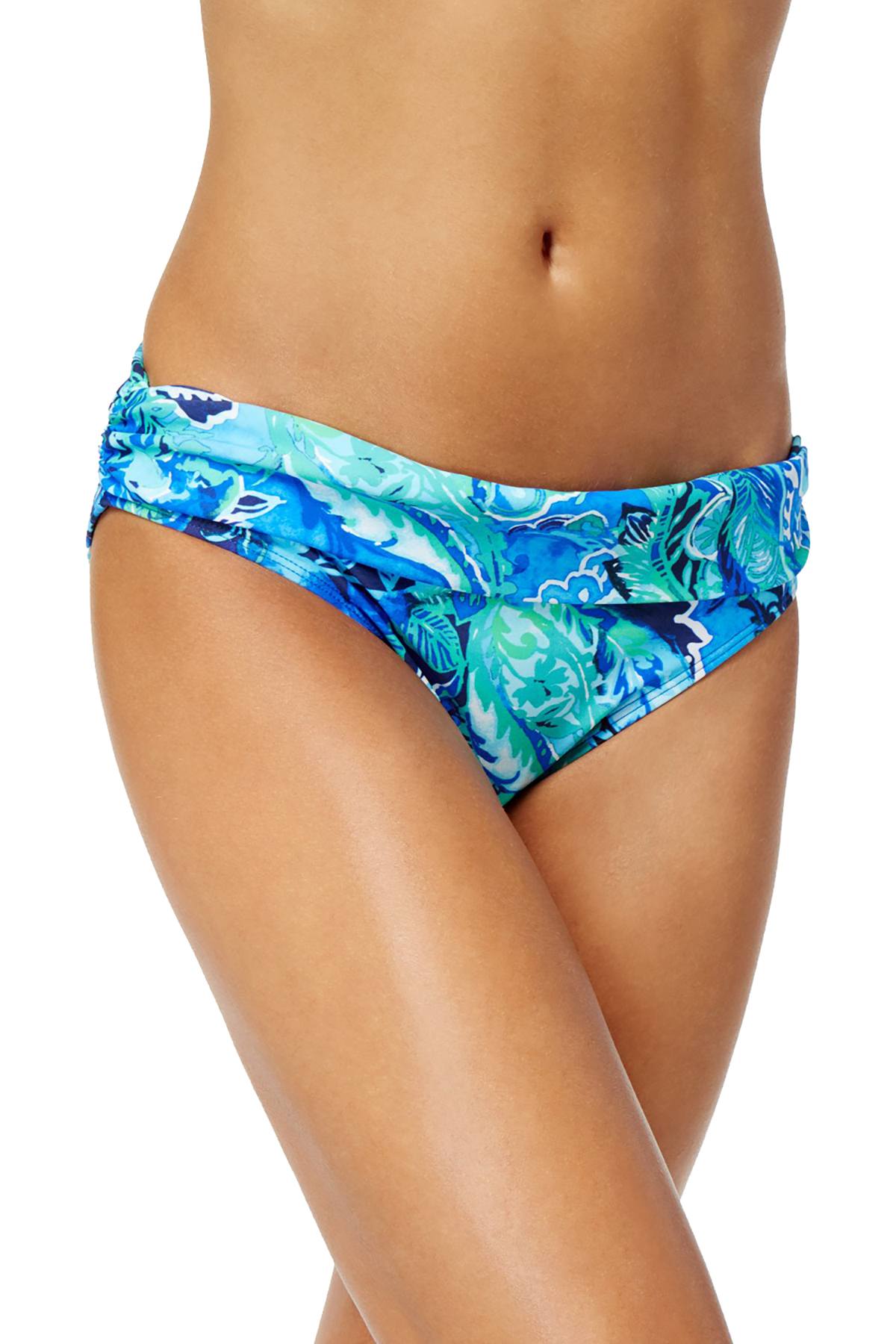 Lauren Ralph Lauren Blue Exotic Paisley Shirred Banded Hipster Bikini Bottom