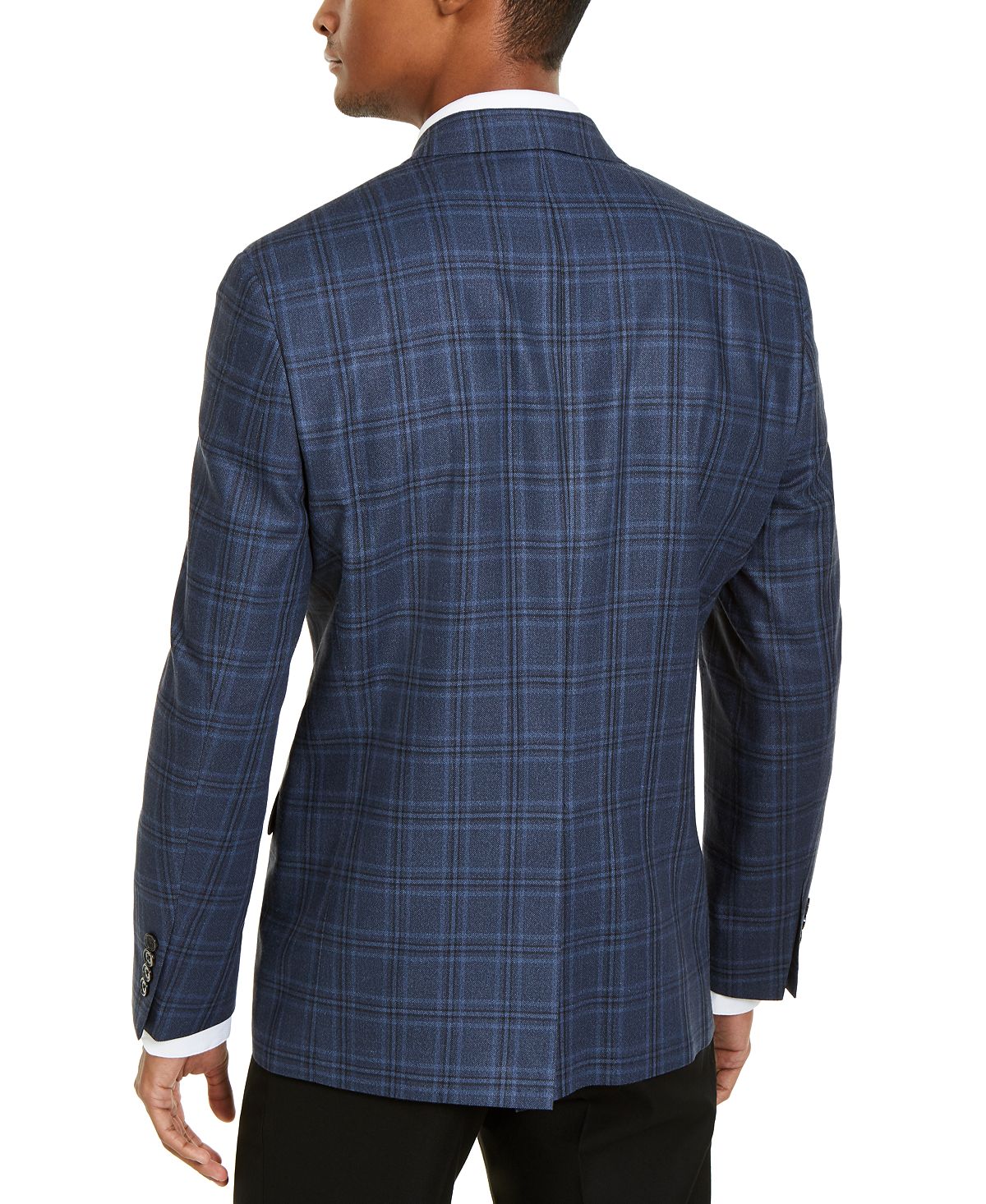 Lauren Ralph Lauren Classic-fit Ultraflex Stretch Navy Blue Windowpane Plaid Silk & Wool Sport Coat Navy