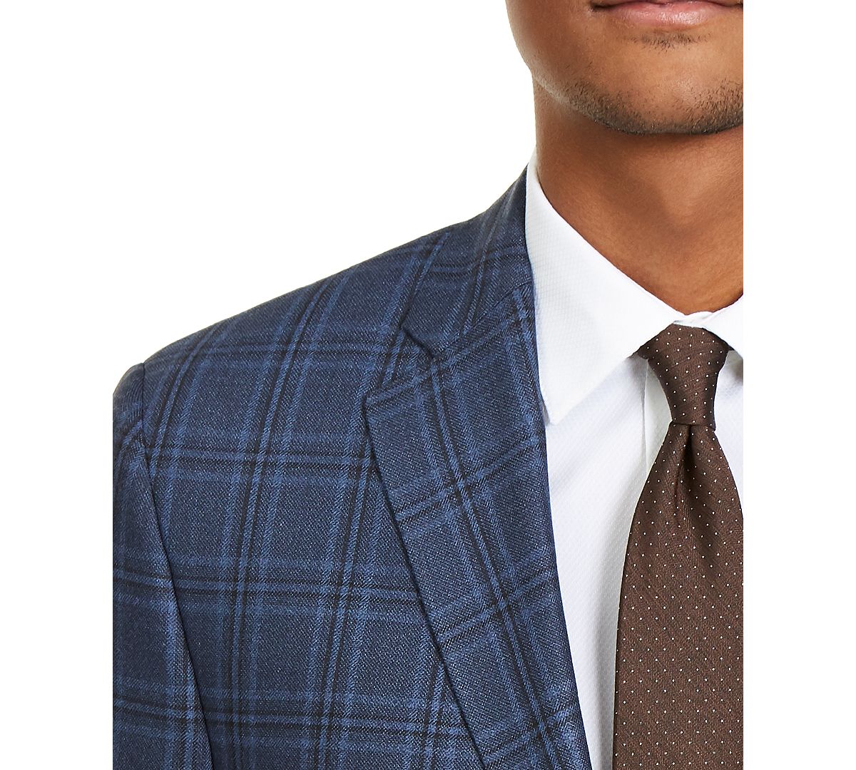 Lauren Ralph Lauren Classic-fit Ultraflex Stretch Navy Blue Windowpane Plaid Silk & Wool Sport Coat Navy