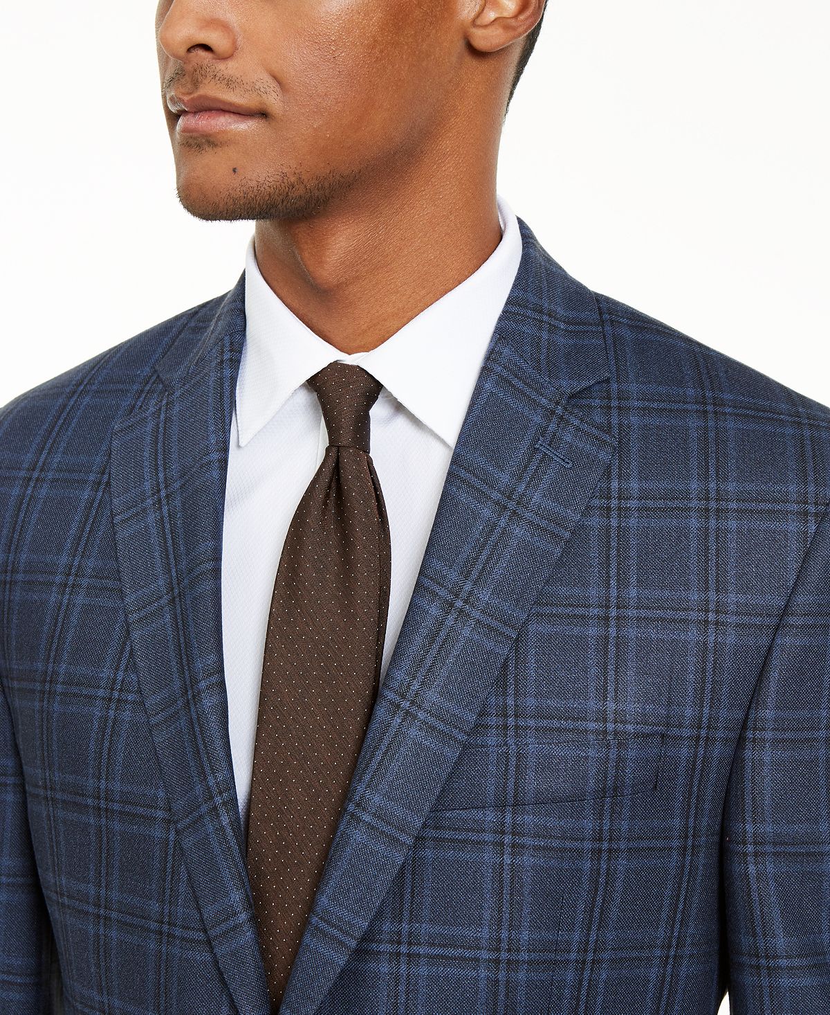 Lauren Ralph Lauren Classic-fit Ultraflex Stretch Navy Blue Windowpane Plaid Silk & Wool Sport Coat Navy