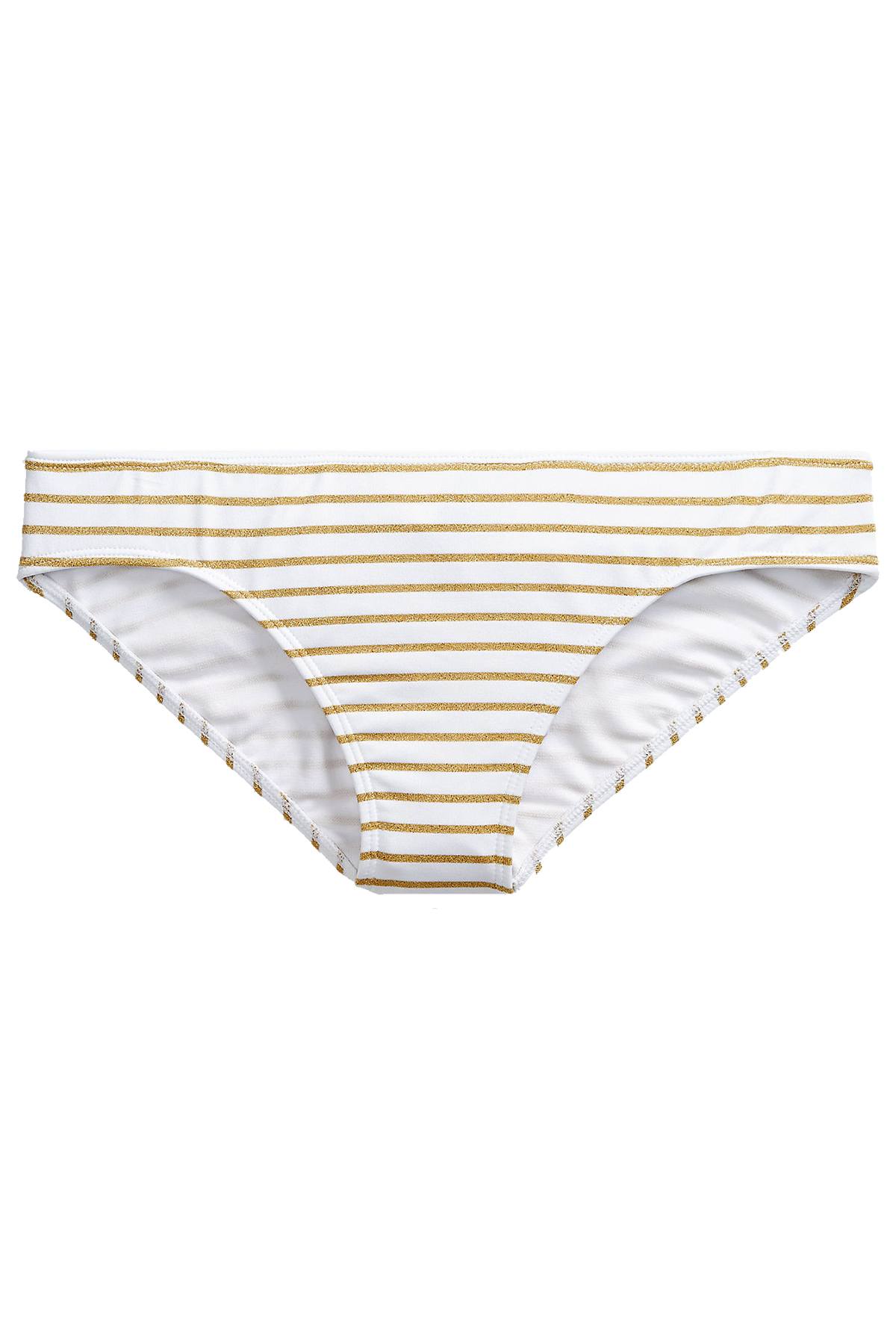 Lauren Ralph Lauren Metallic Stripe Bikini Bottom in White/Gold