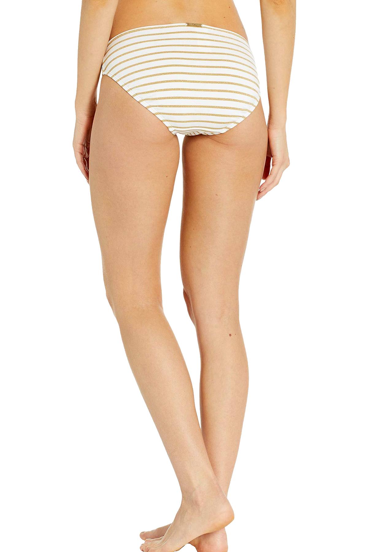 Lauren Ralph Lauren Metallic Stripe Bikini Bottom in White/Gold