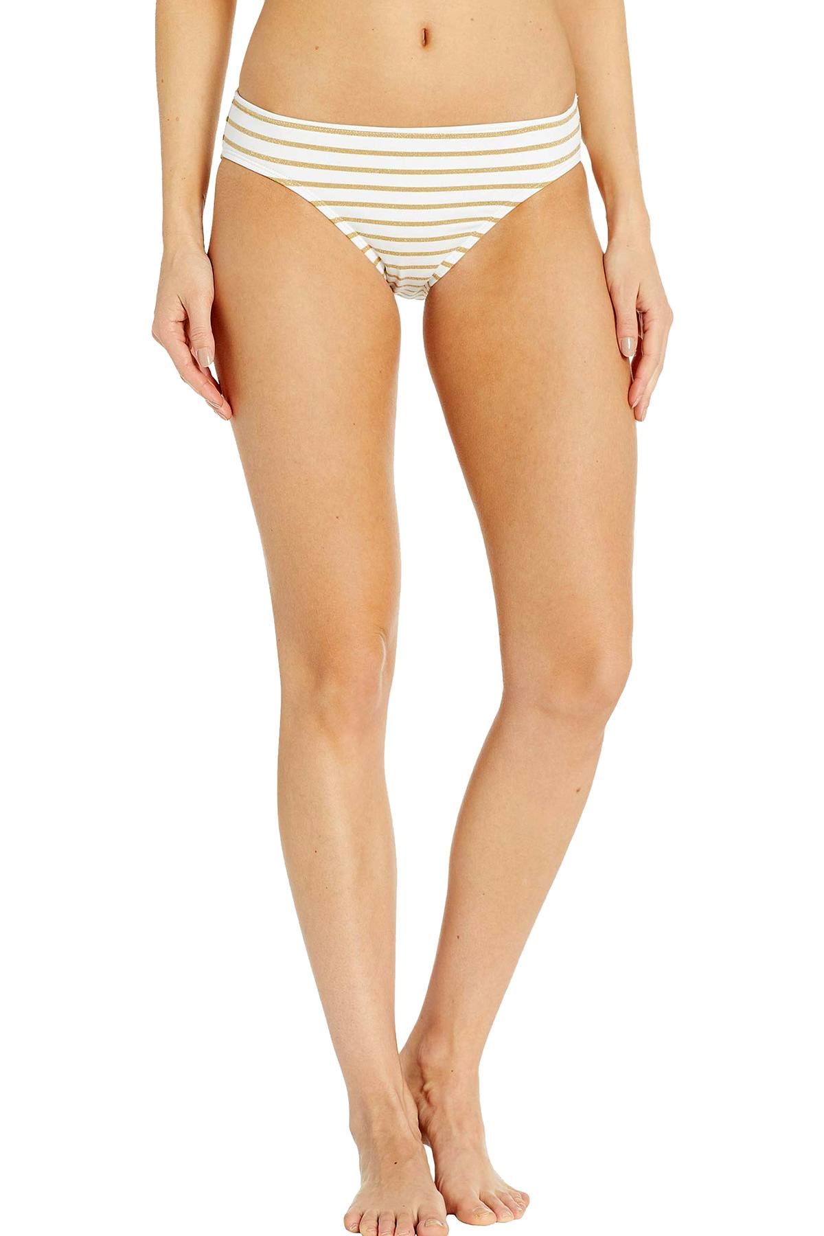 Lauren Ralph Lauren Metallic Stripe Bikini Bottom in White/Gold