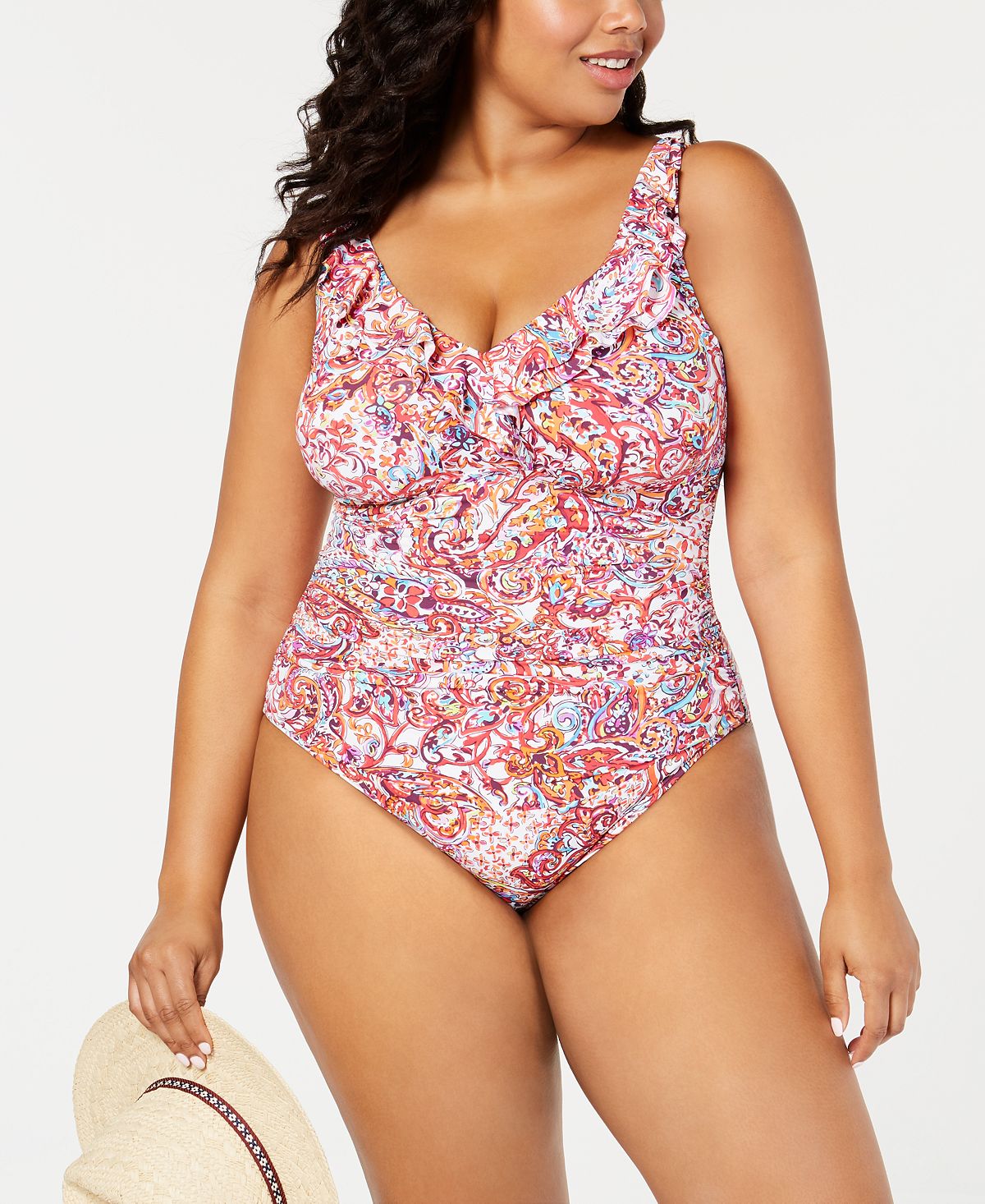 Lauren Ralph Lauren Plus Ruffled Underwire One-piece Tummy-control Swimsuit Purple Multi