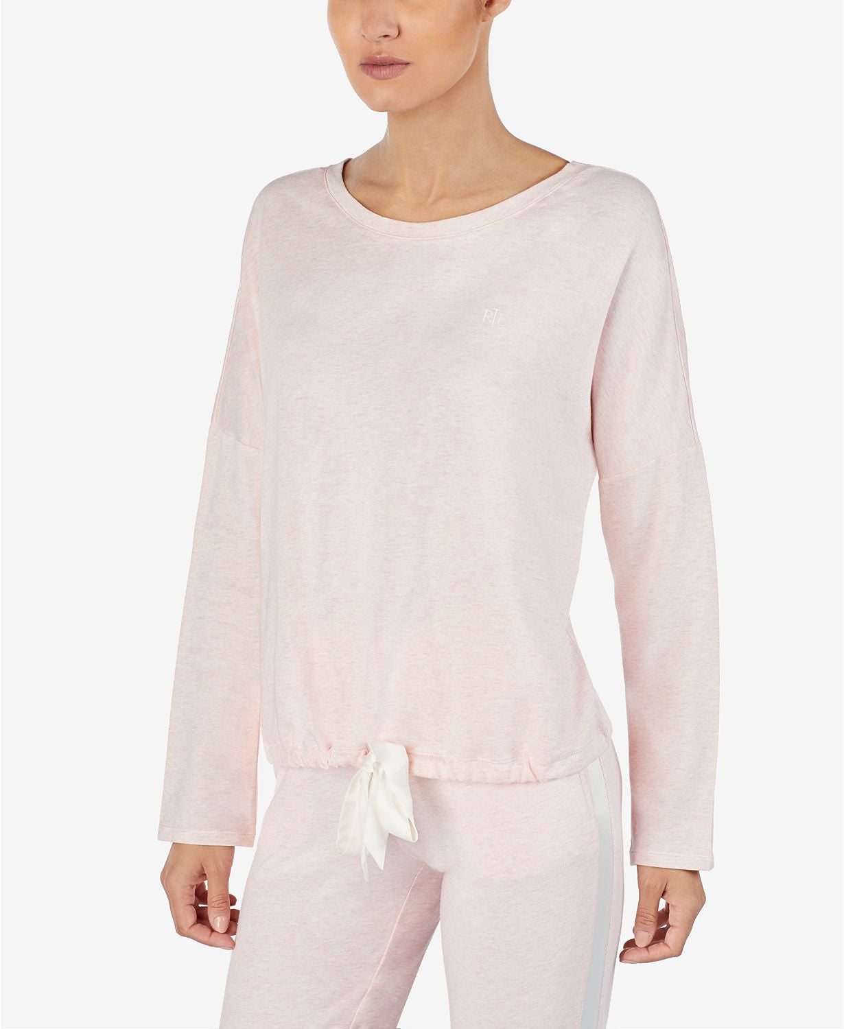 Lauren Ralph Lauren Tie Hem French Terry Lounge Top in Pink Heather